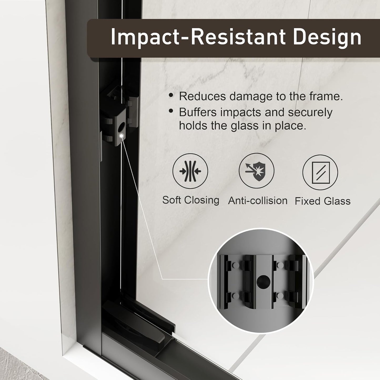 Shower Doors, 56-60" W x 76" H Semi Frame Double Sliding Glass Shower Door, 1/4" (6mm) Clear SGCC Tempered Glass with Explosion-Proof Film, Matte Black
