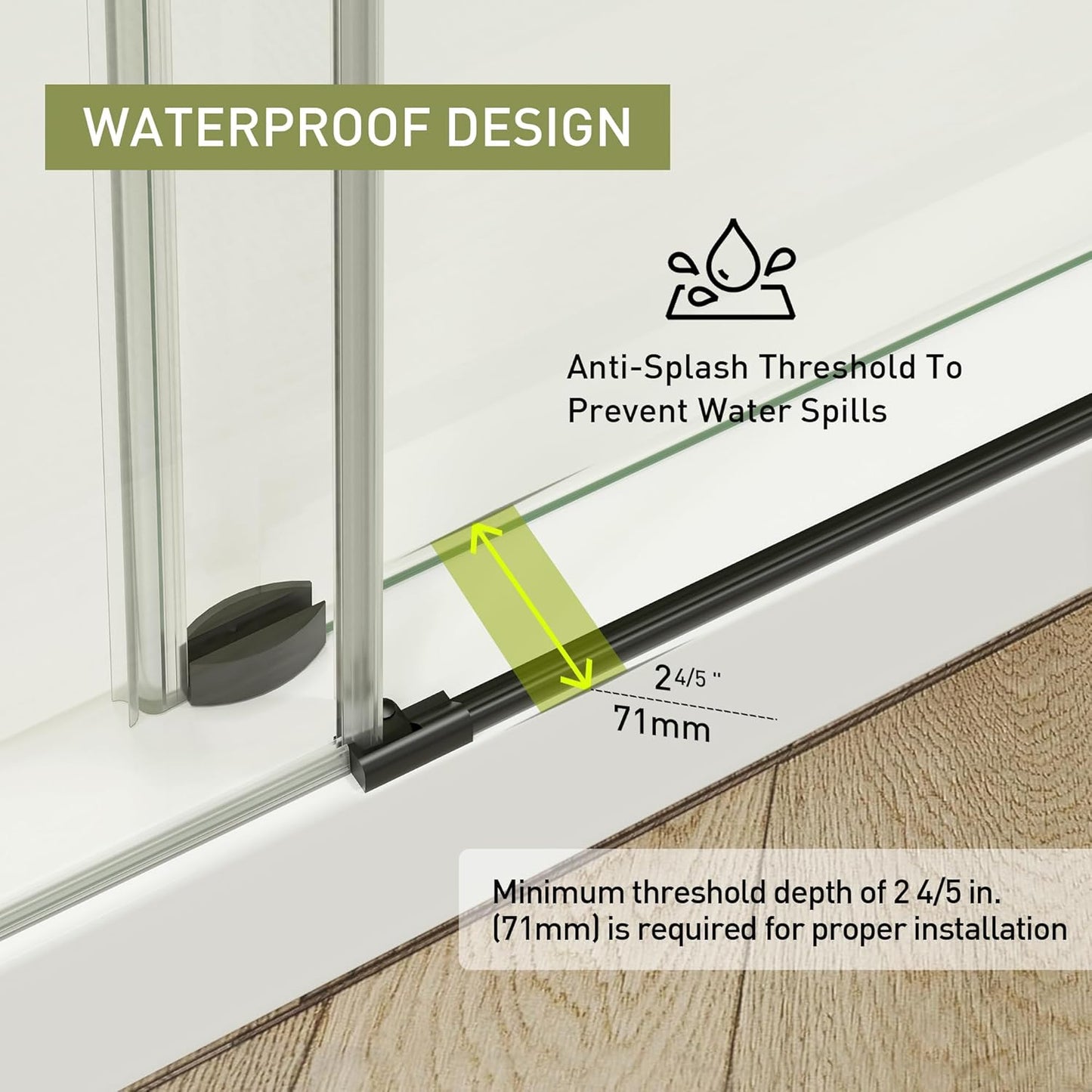 Frameless Shower Door, 50-54" W x 76" H Sliding Glass Shower Door with 1/4" (6mm) Clear Tempered Glass, Reversible Installation, Matte Black