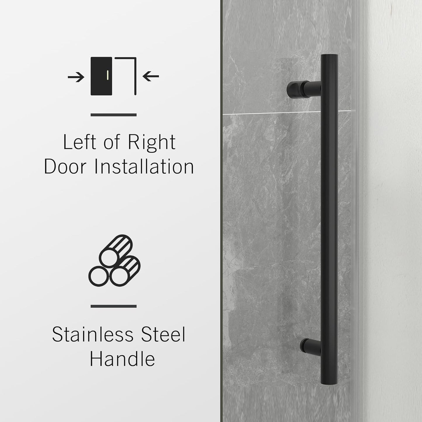 Frameless Shower Door, 50"-54" W x 76" H Sliding Glass Shower Door with 1/4" (6mm) Clear SGCC Tempered Glass, Silent Soft-Close Design, Stainless Steel Frame, Matte Black