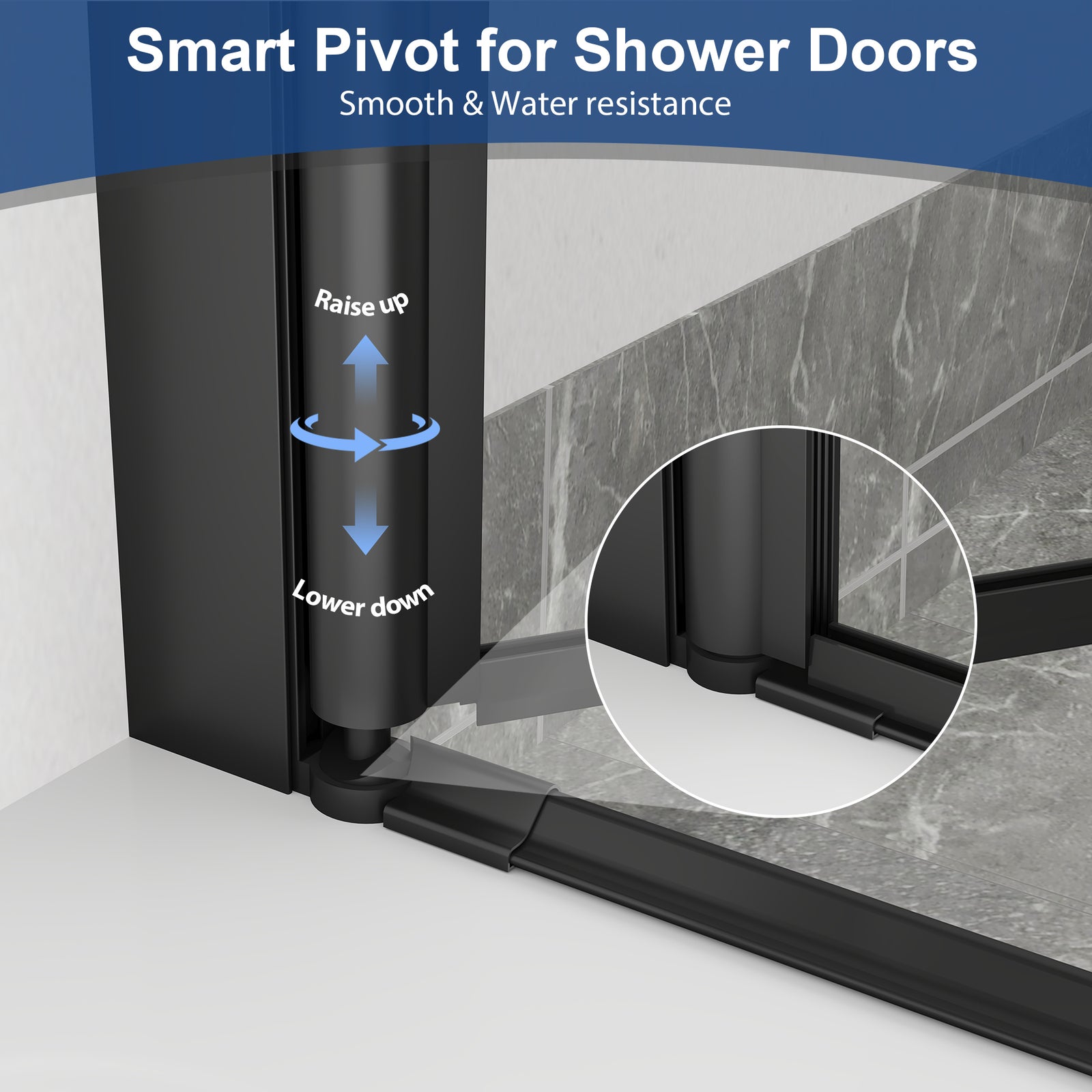 KPUY Frameless Pivot Shower Door, 1/4" Tempered Glass, Matte Black, Multiple Sizes x 72" H