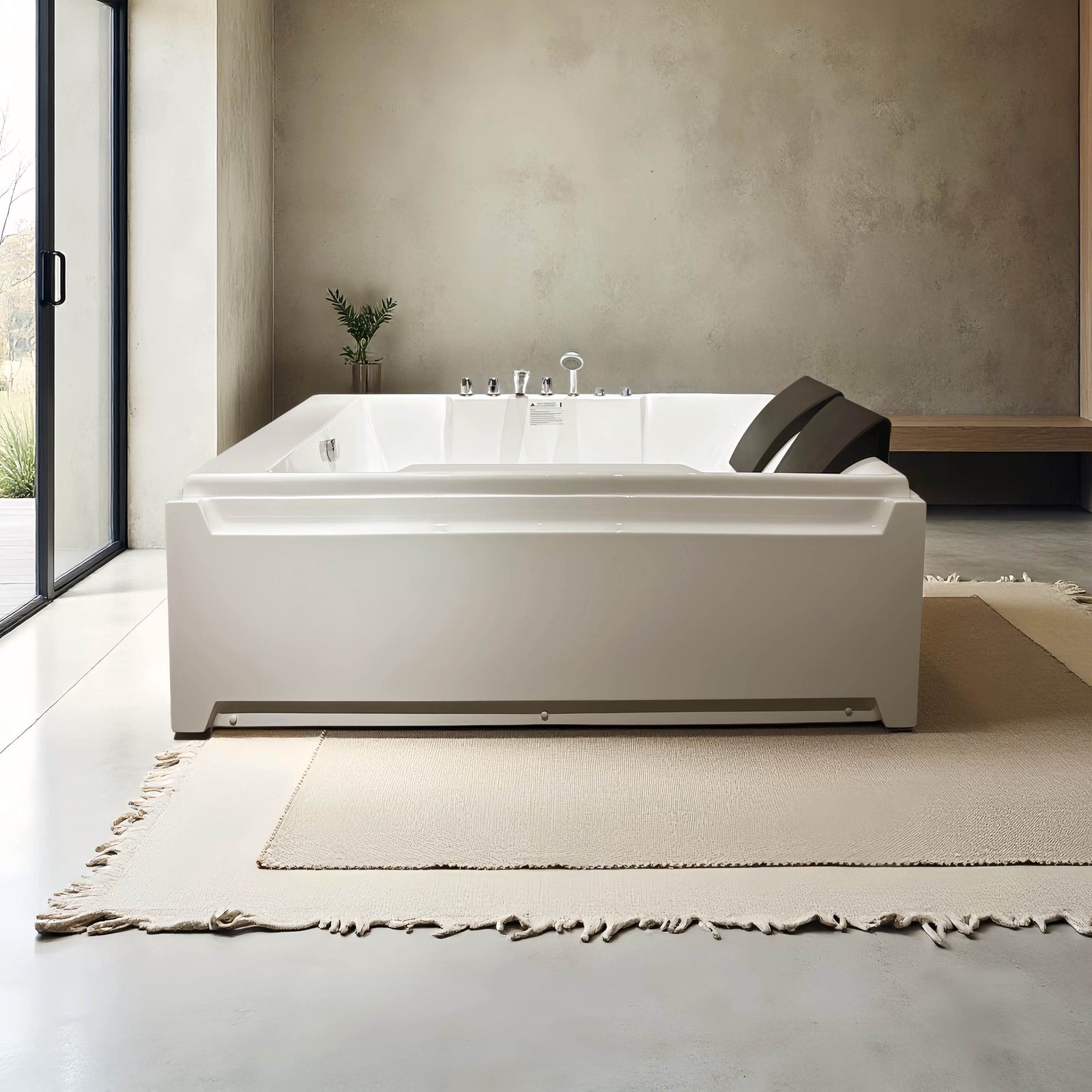 KPUY 73 Inch 2-Person Whirlpool Jetted Bathtub | Hydro Massage & LED Lights | Left Drain