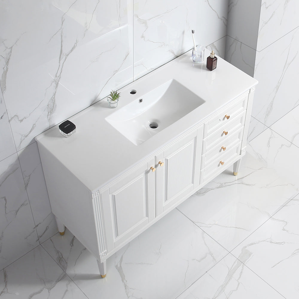 48'' Bathroom Vanity with Top Sink, Bathroom Storage Cabinet with 2 Soft Closing Doors and 3 Drawers, Single Sink Bathroom Vanity. White