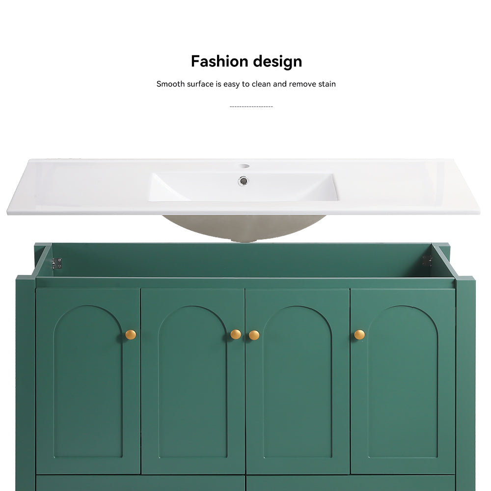 48" Green Bathroom Vanity with Ceramic Sink Combo, Abundant Storage Cabinet -4 Soft close doors and 2drawers