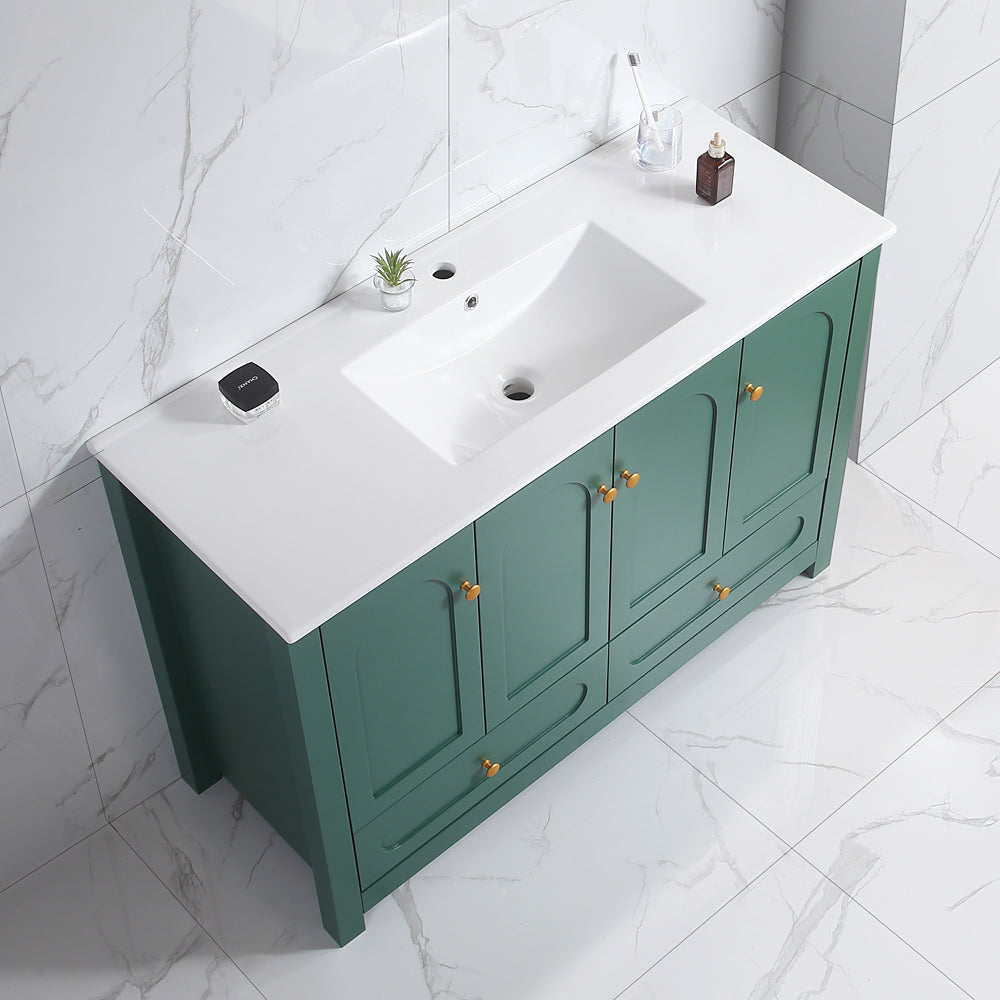 48" Green Bathroom Vanity with Ceramic Sink Combo, Abundant Storage Cabinet -4 Soft close doors and 2drawers