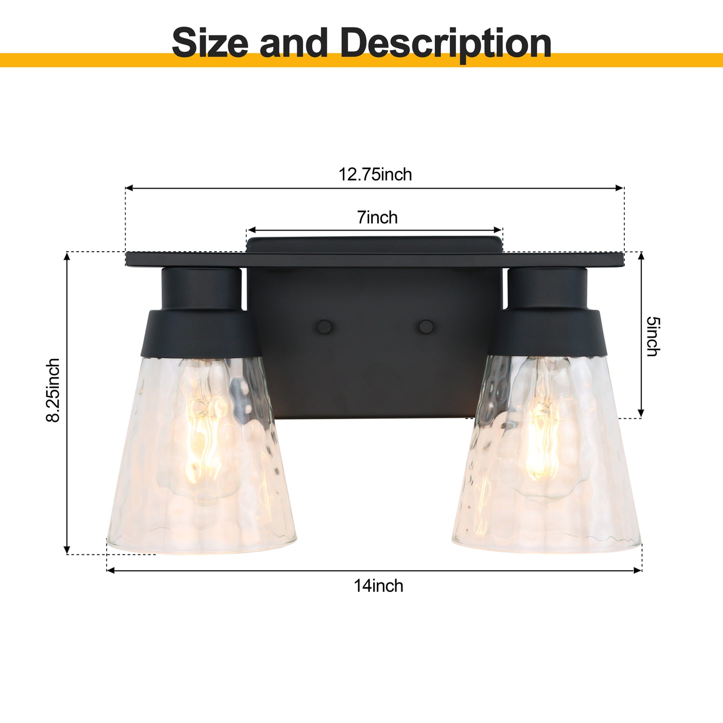 Modern Gold Vanity Lighting Fixture, 2 Lights Above Mirror, Frosted Glass Wall Sconce for Bathroom, Hallway, Bedroom with E26 Socket