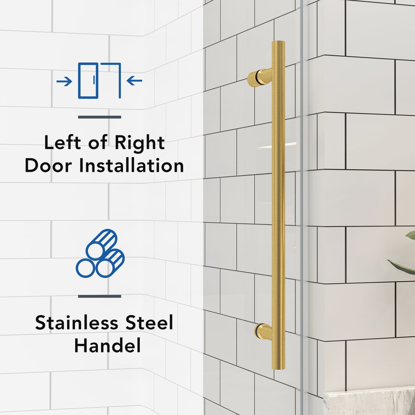 KPUY 2517 Black/Silver/Gold Frameless Shower Door, Sliding Glass Shower Door, 5/16" (8mm) Thick Tempered Clear Glass with Explosion-Proof Film Nano Coating, Stainless Steel Hardware
