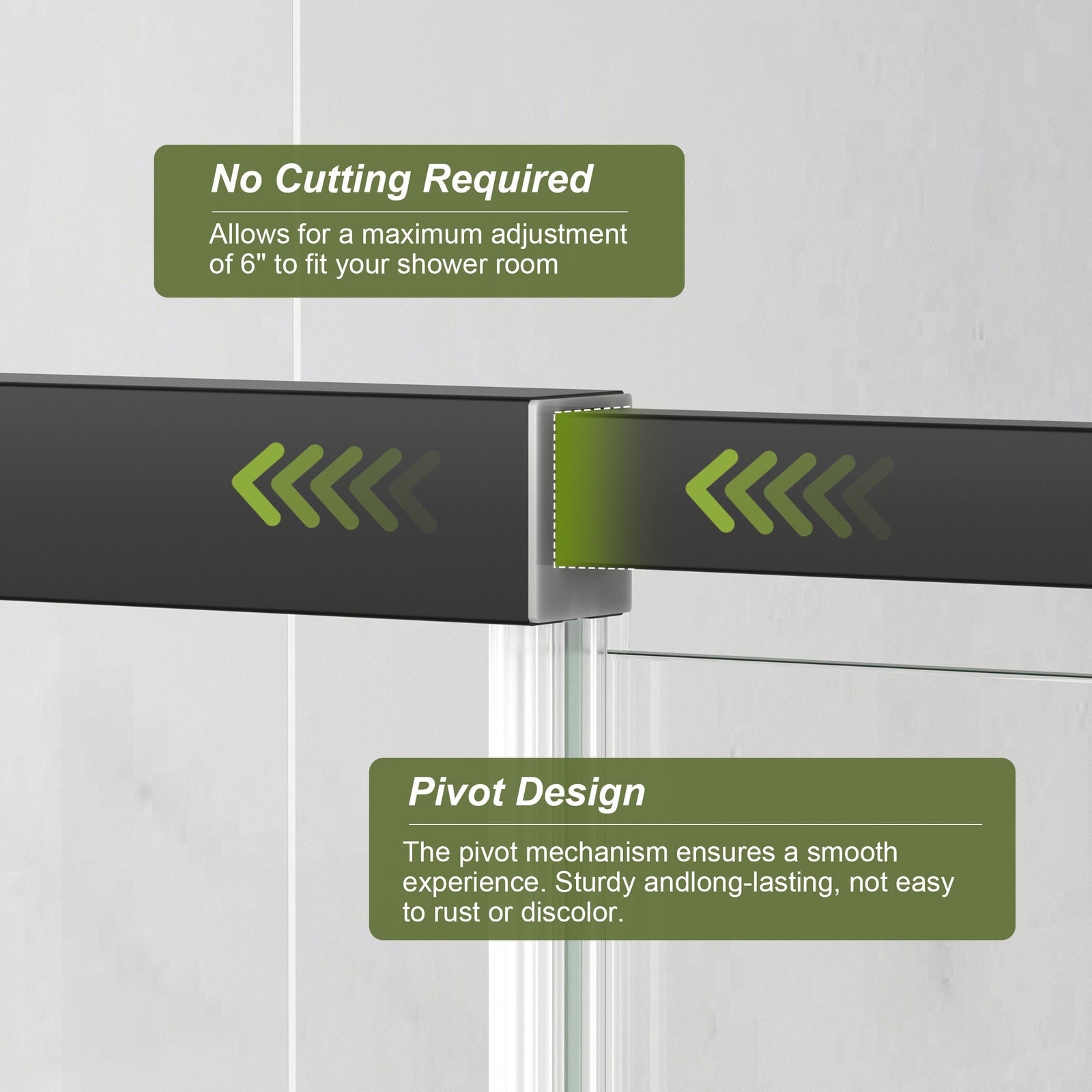 Semi-Frameless Pivot Shower Door Series – Adjustable 36"–48" W x 72" H Glass Shower Door