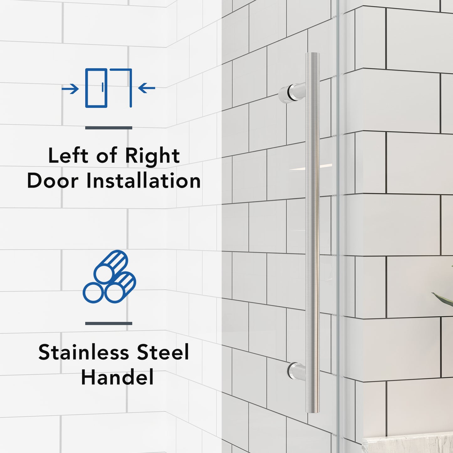 KPUY 2517 Black/Silver/Gold Frameless Shower Door, Sliding Glass Shower Door, 5/16" (8mm) Thick Tempered Clear Glass with Explosion-Proof Film Nano Coating, Stainless Steel Hardware