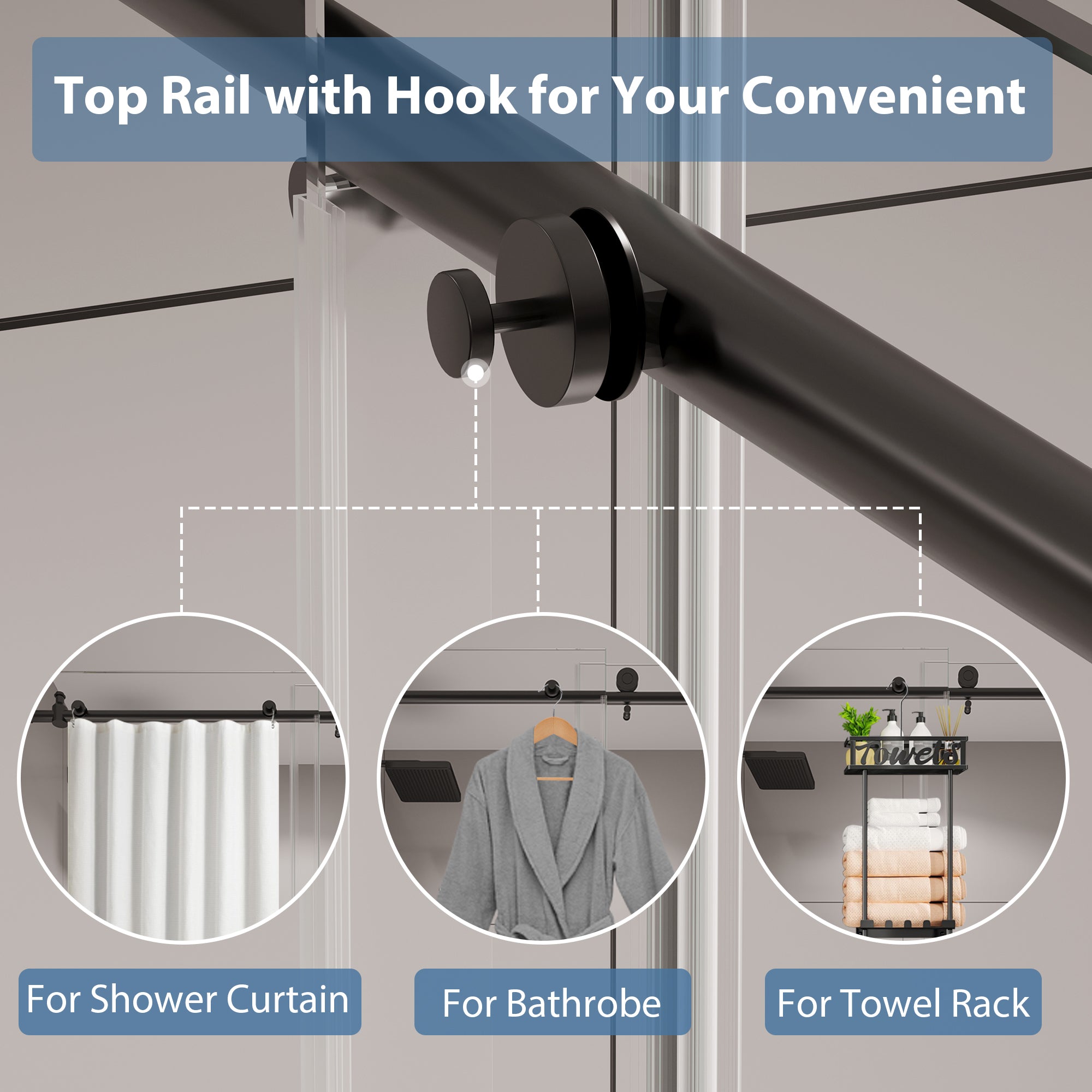 Matte Black Sliding Shower Door, Semi-Frameless, 55–60 in. W x 76 in. H, Model S9811B