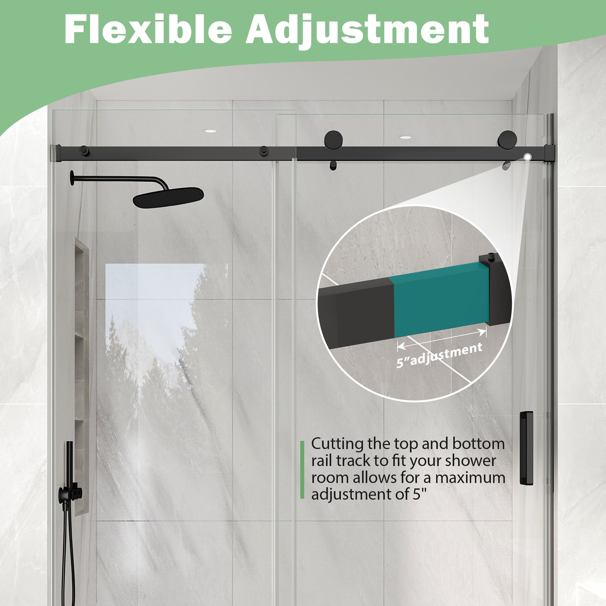 Porte de douche coulissante sans cadre KPUY S9711B, noir mat | 109-152 cm L x 193 cm H