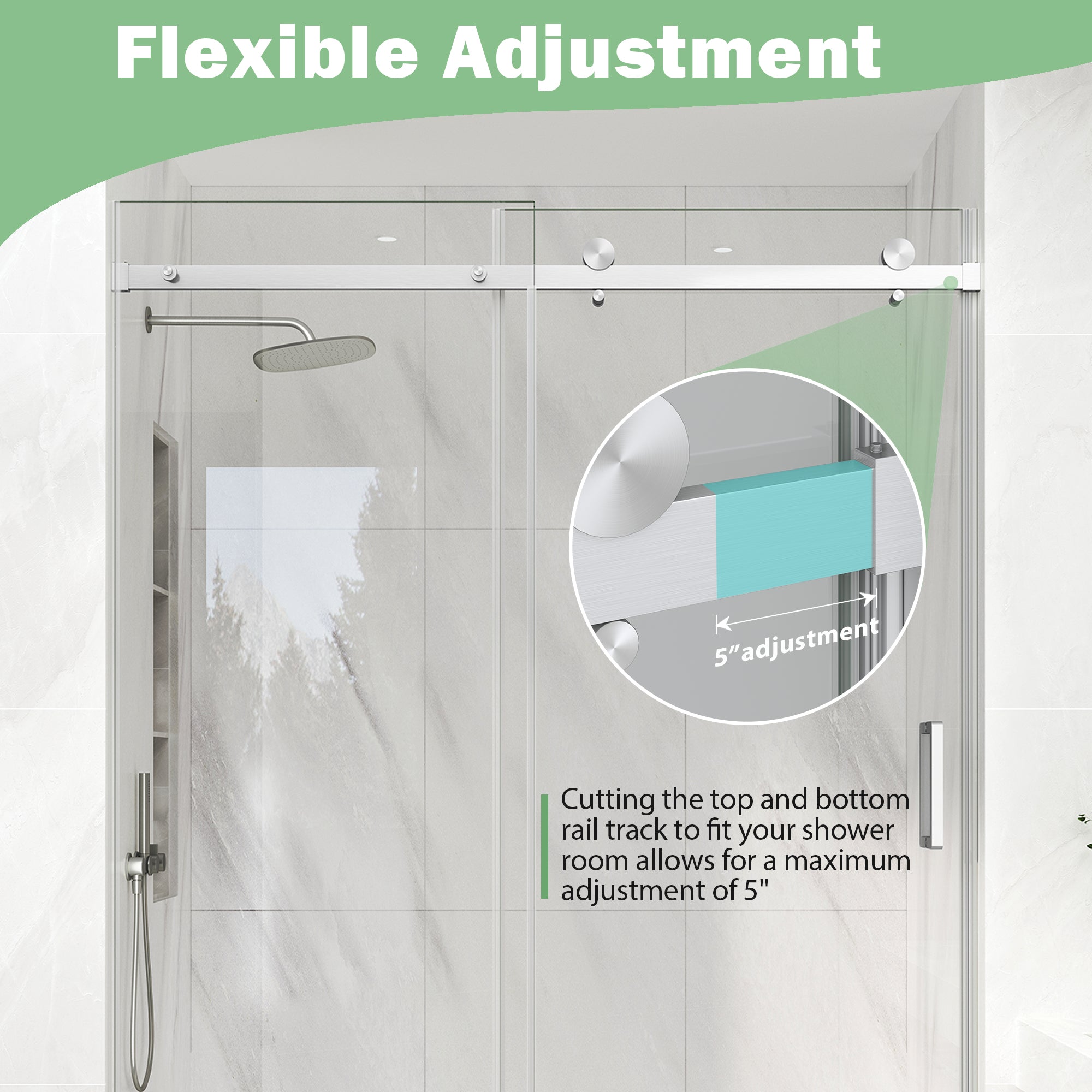 Rahmenlose Duschabtrennung aus gebürstetem Nickel, 43–48 Zoll B x 76 Zoll H, Glasschiebetür, Modell S9711B