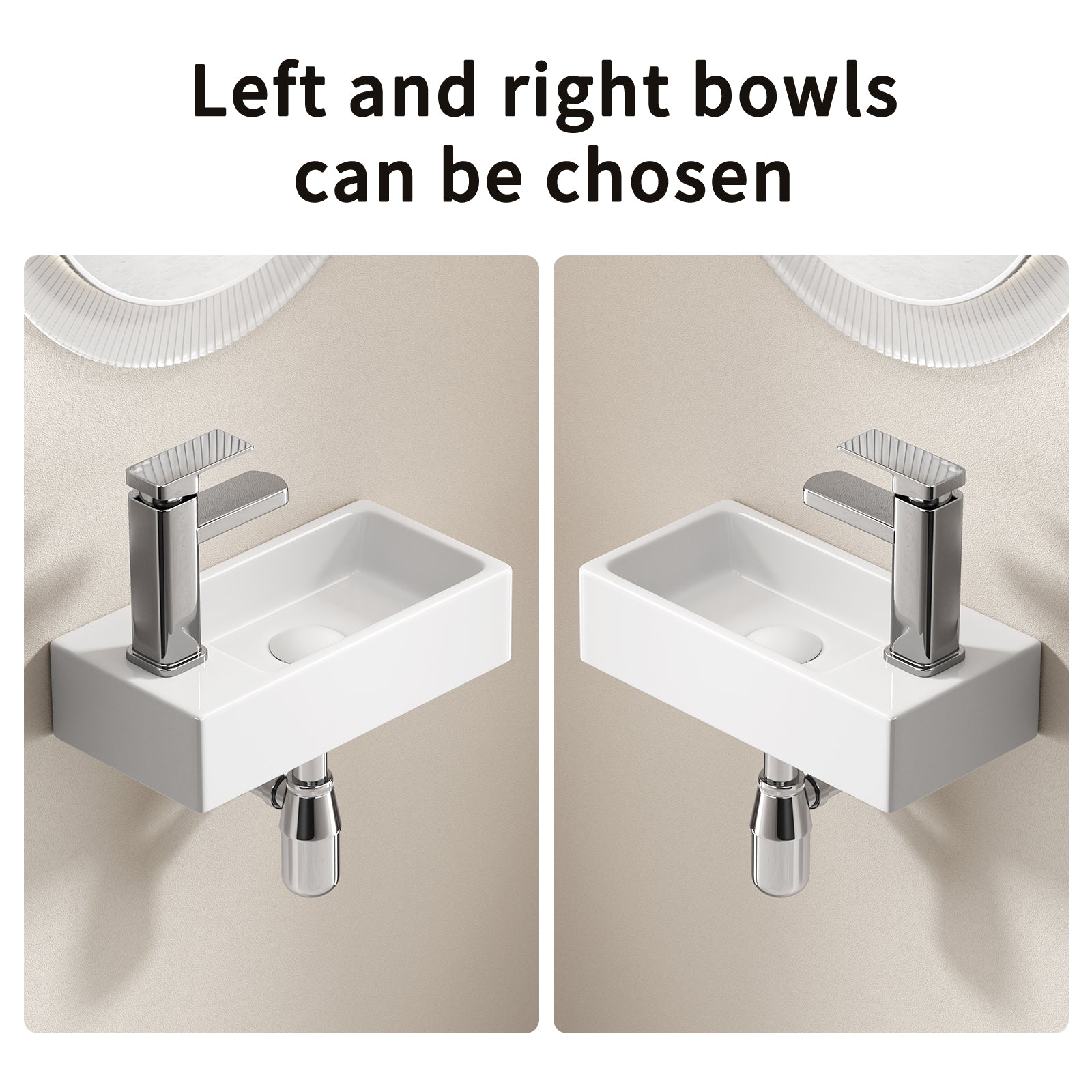KPUY 14.5" Wall-Mounted Small Bathroom Sink Set | Porcelain Basin + Faucet & Drain | Space-Saving Design