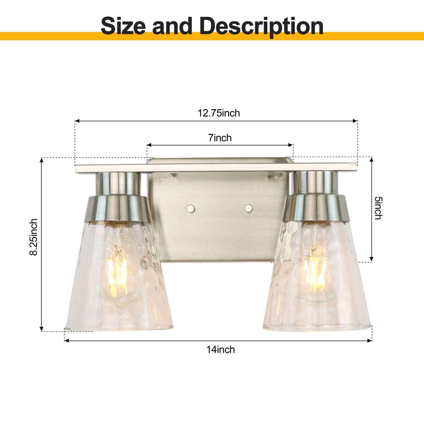 Modern Gold Vanity Lighting Fixture, 2 Lights Above Mirror, Frosted Glass Wall Sconce for Bathroom, Hallway, Bedroom with E26 Socket