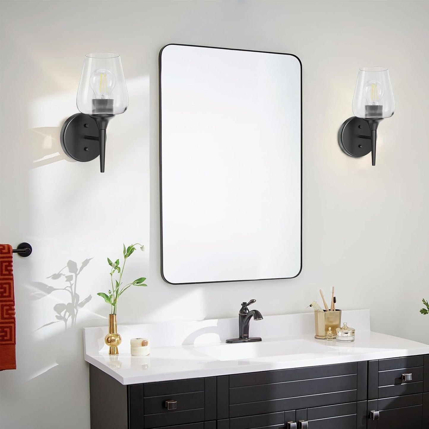 Modern Black Vanity Light Fixture - 1 Light Bathroom Wall Lamp with Clear Glass, Perfect for Over Mirror, Hallway, or Bedroom with E26 Socket