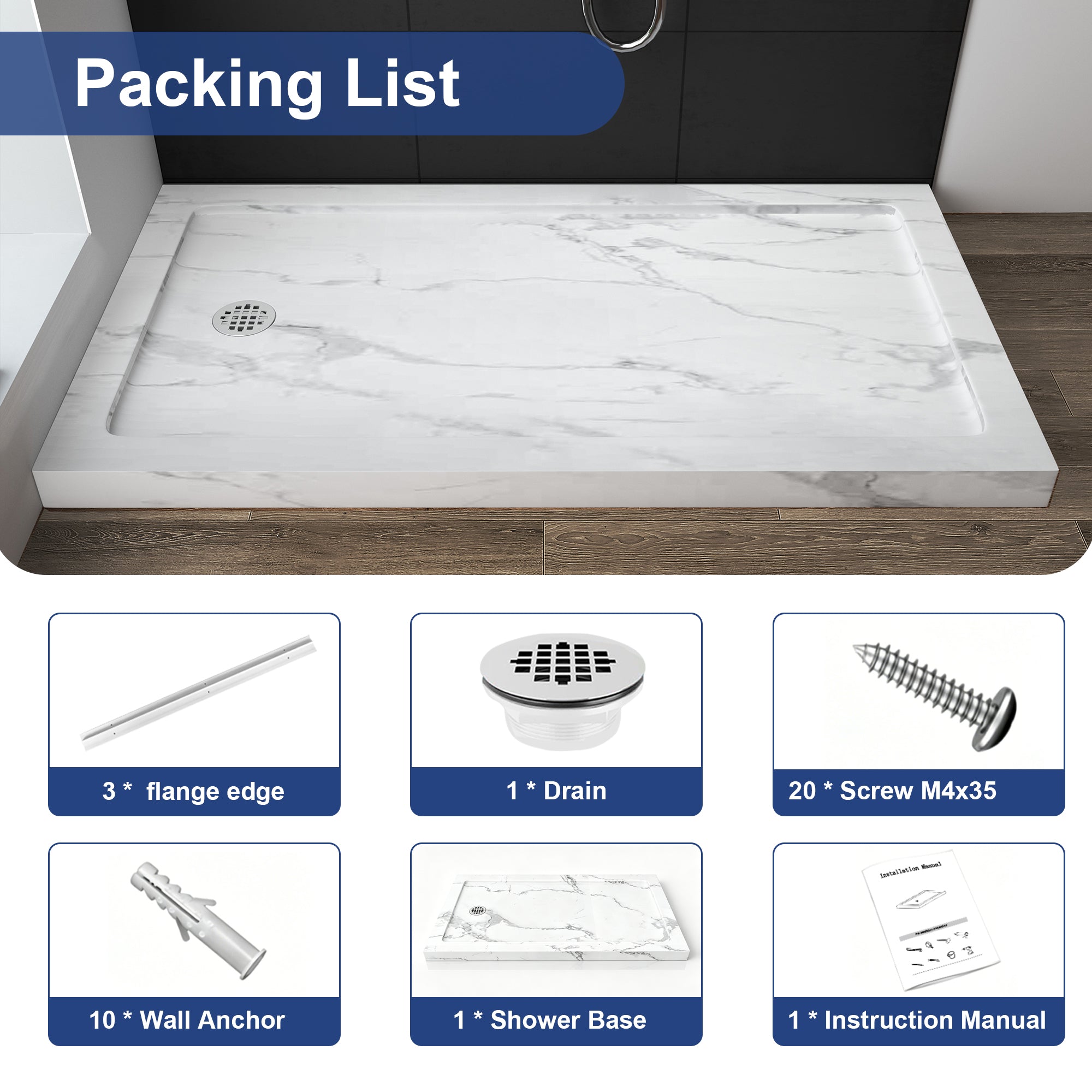 Carrara White Shower Base, 48 in. L x 34 in. W, Model SY4834