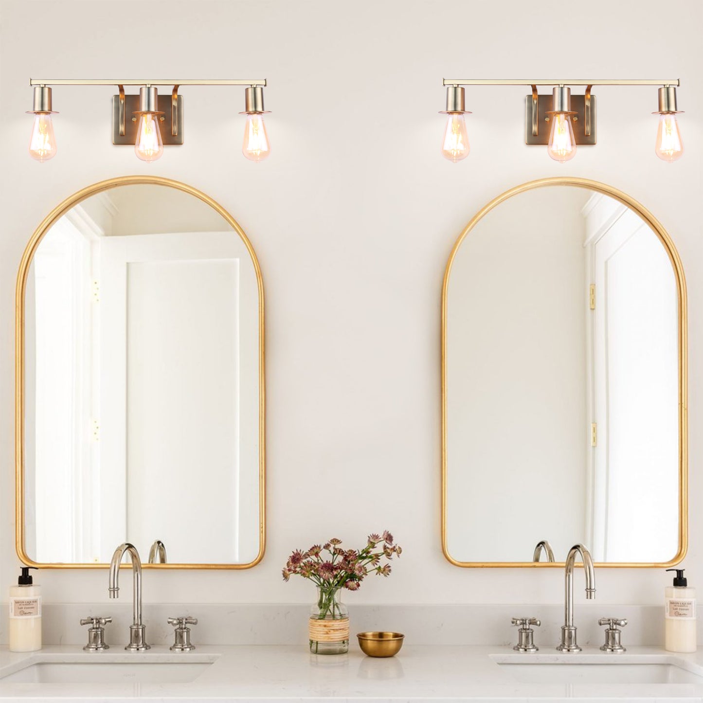 Modern Gold Vanity Lighting Fixture, 3 Lights Above Mirror, Frosted Glass Wall Sconce for Bathroom, Hallway, Bedroom with E26 Socket