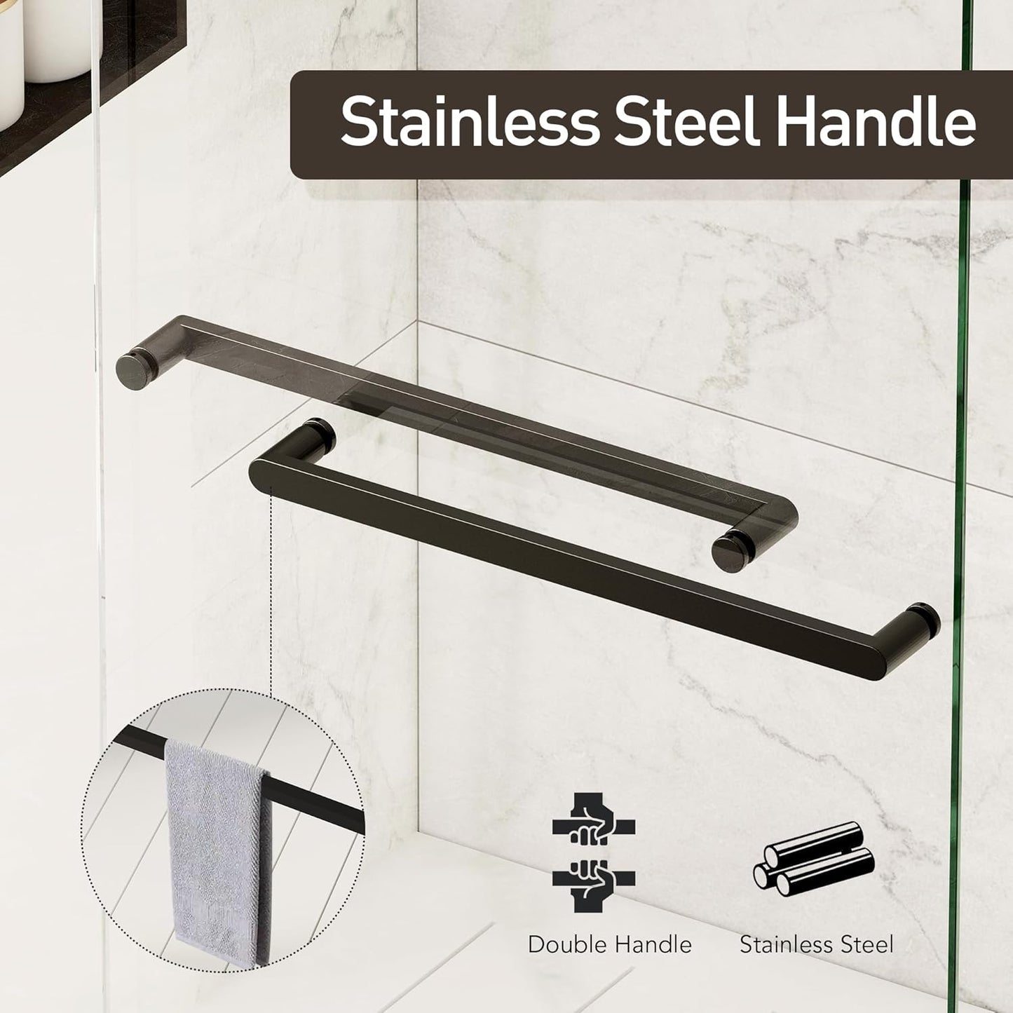 Shower Doors, 56-60" W x 76" H Semi Frame Double Sliding Glass Shower Door, 1/4" (6mm) Clear SGCC Tempered Glass with Explosion-Proof Film, Matte Black