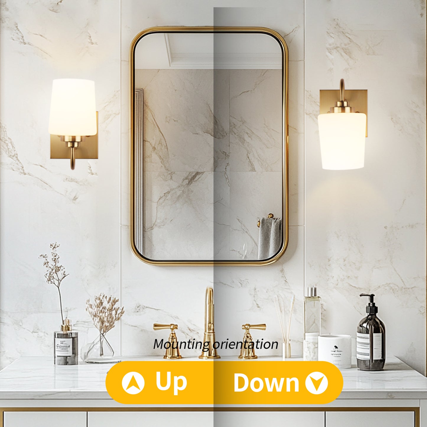 Bathroom Vanity Light Fixture, 1 Light Modern Gold Vanity Lighting Fixture, Lighting Fixture Over Mirror, Wall Sconce with Frosted Glass for Hallway, Bedroom with E26 Socket