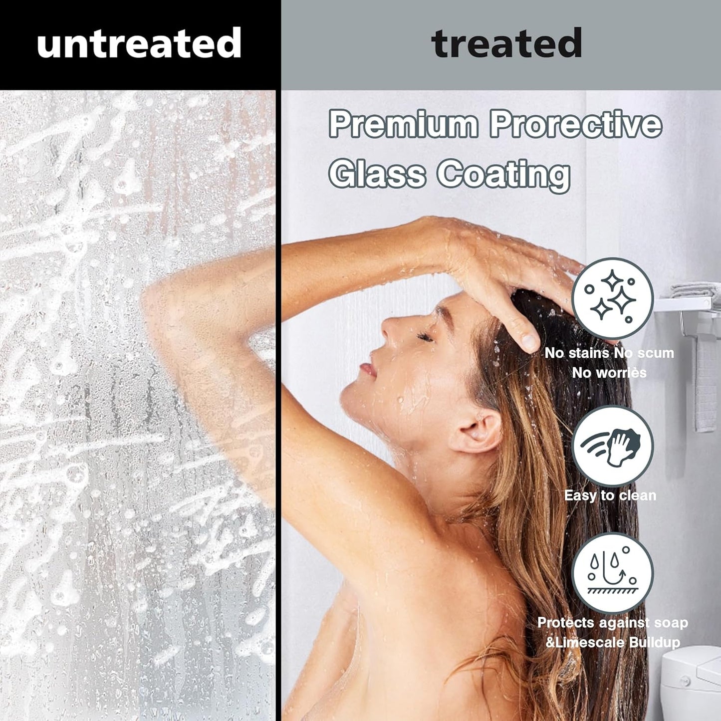 Frameless Shower Door, 50"-54" W x 76" H Sliding Glass Shower Door with 1/4" (6mm) Clear SGCC Tempered Glass, Silent Soft-Close Design, Stainless Steel Frame, Matte Black