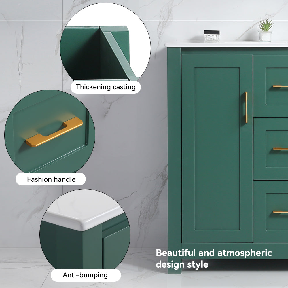 36"Green Bathroom Vanity with Single Sink, Combo Cabinet Undermount Sink, Bathroom Storage Cabinet with 2 Doors and 2 Drawer, Soft Closing, Multifunctional Storage
