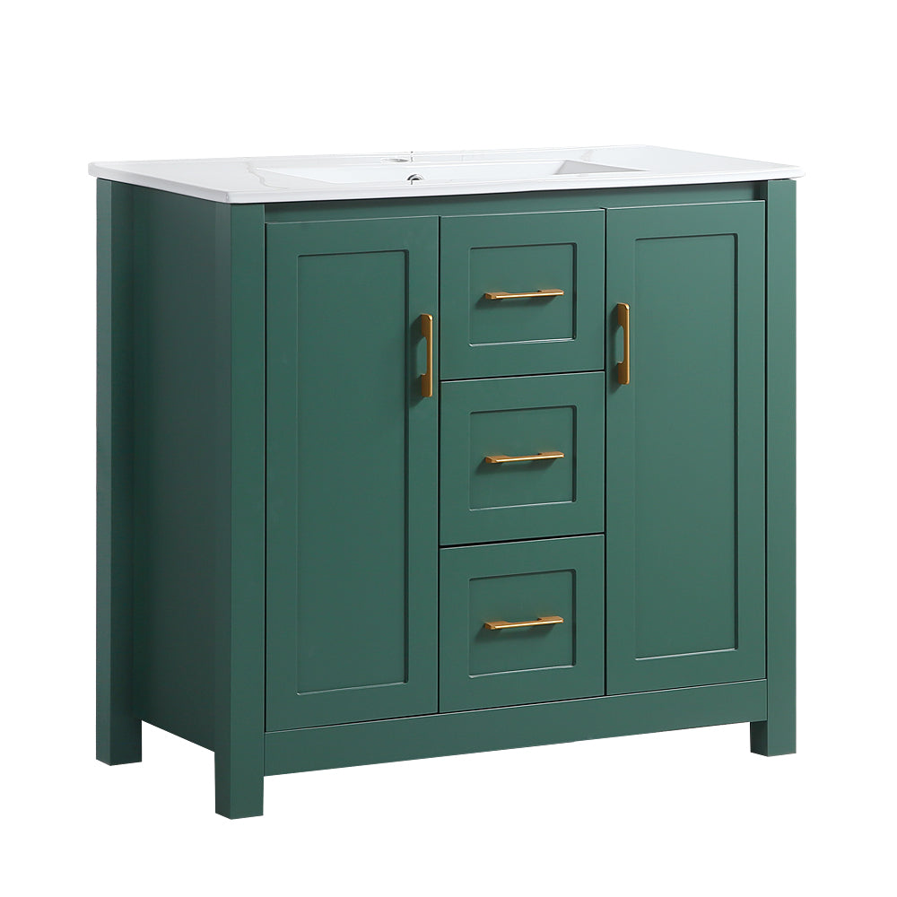 36"Green Bathroom Vanity with Single Sink, Combo Cabinet Undermount Sink, Bathroom Storage Cabinet with 2 Doors and 2 Drawer, Soft Closing, Multifunctional Storage