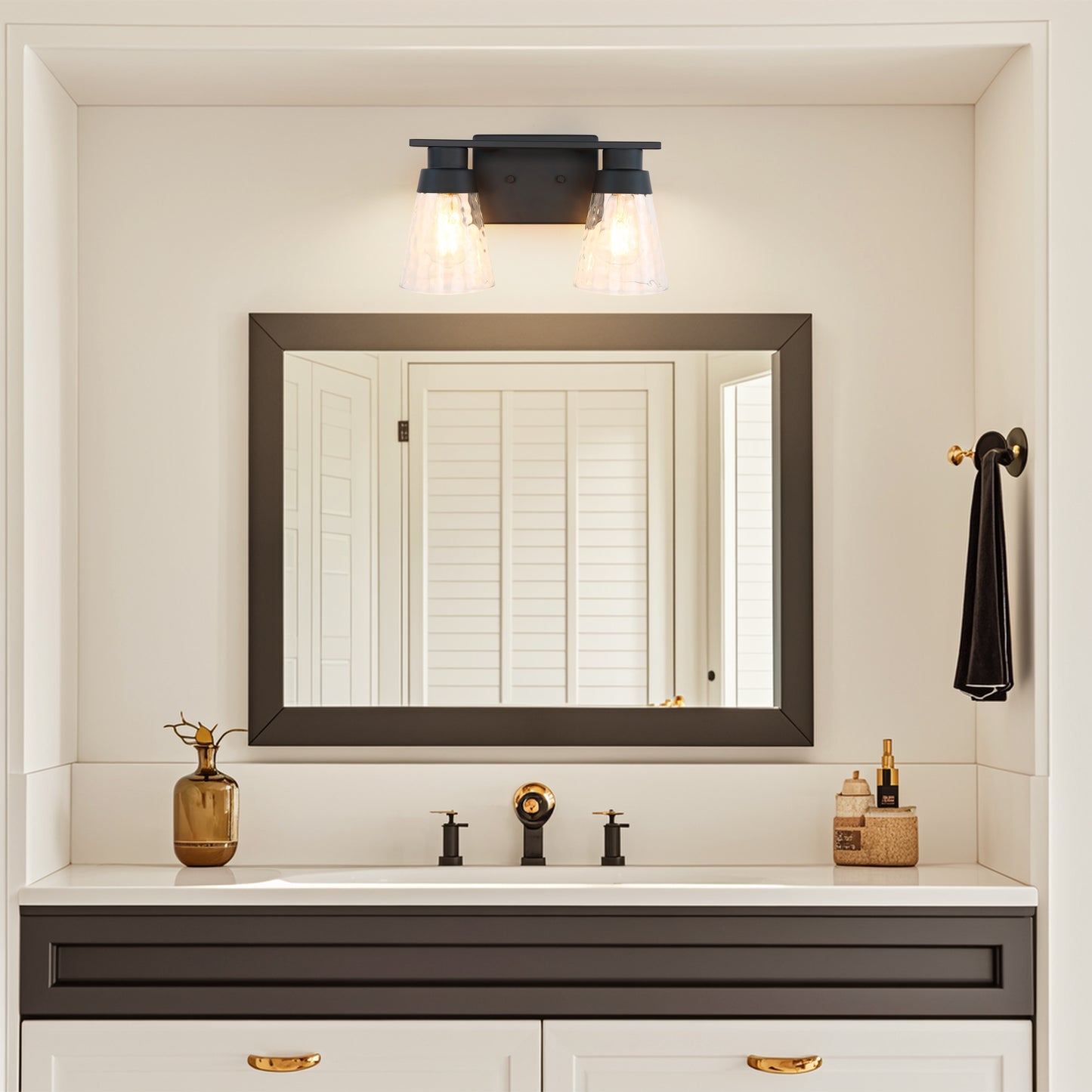 Modern Gold Vanity Lighting Fixture, 2 Lights Above Mirror, Frosted Glass Wall Sconce for Bathroom, Hallway, Bedroom with E26 Socket
