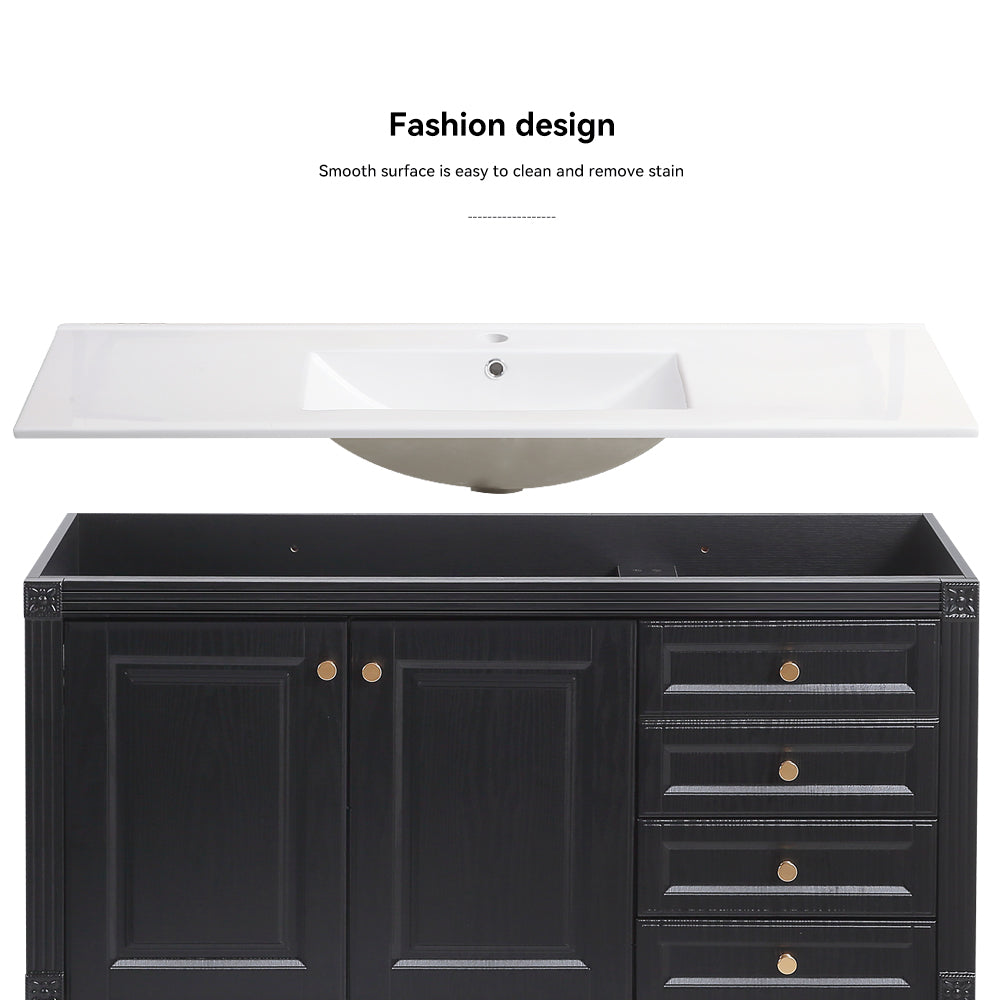 48'' Bathroom Vanity with Top Sink, Bathroom Storage Cabinet with 2 Soft Closing Doors and 3 Drawers, Single Sink Bathroom Vanity. black