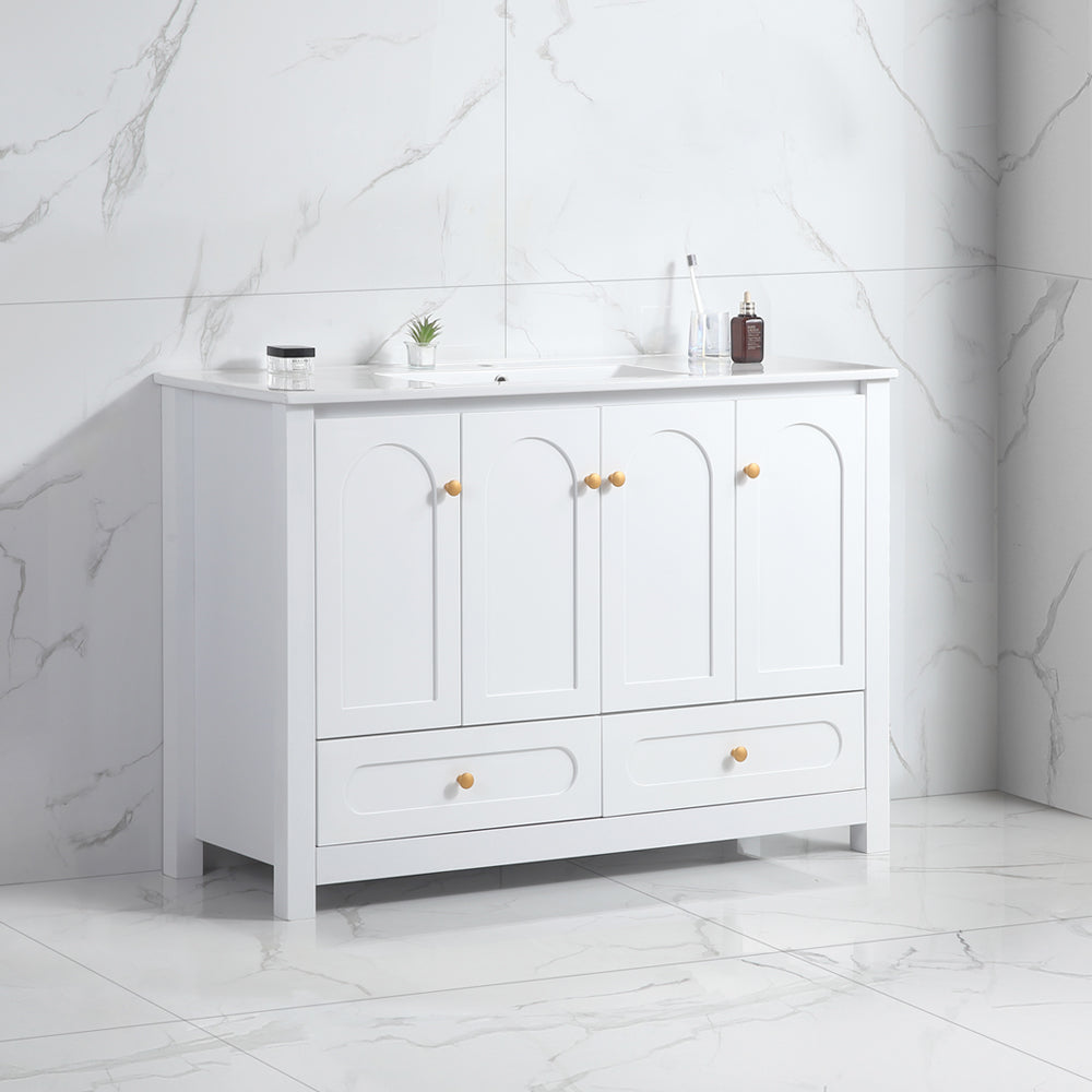48" White Bathroom Vanity with Ceramic Sink Combo, Abundant Storage Cabinet -4 Soft close doors and 2 drawers