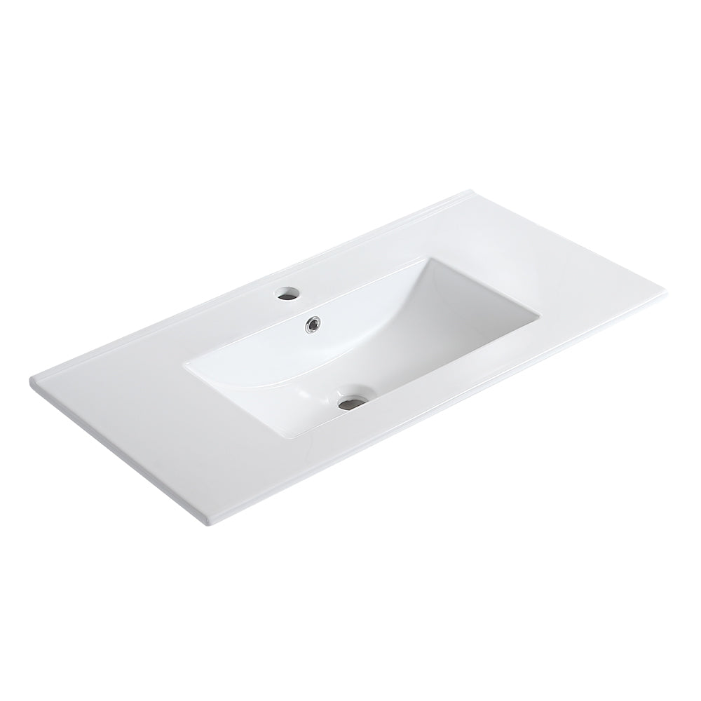 36" Bathroom Vanity with Ceramic Basin, Rattan Bathroom Storage Cabinet with Two Doors and Drawer