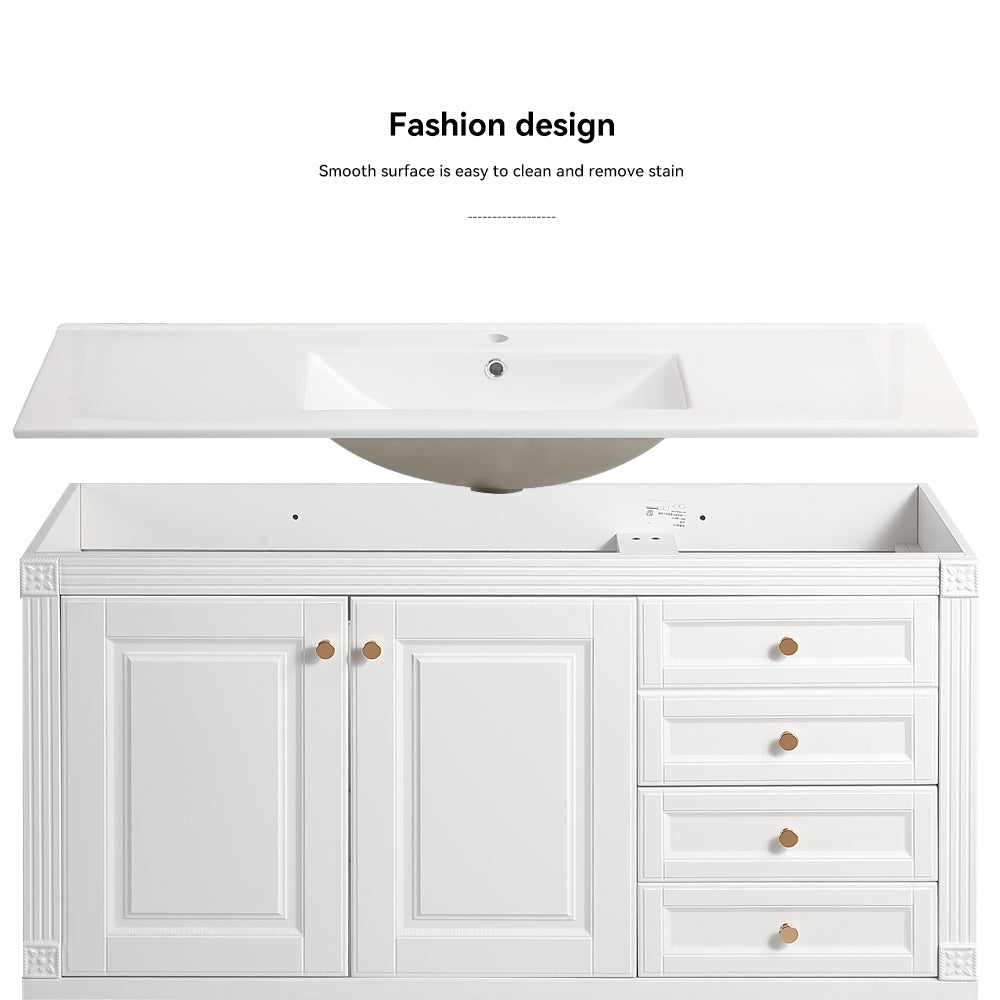 48'' Bathroom Vanity with Top Sink, Bathroom Storage Cabinet with 2 Soft Closing Doors and 3 Drawers, Single Sink Bathroom Vanity. White