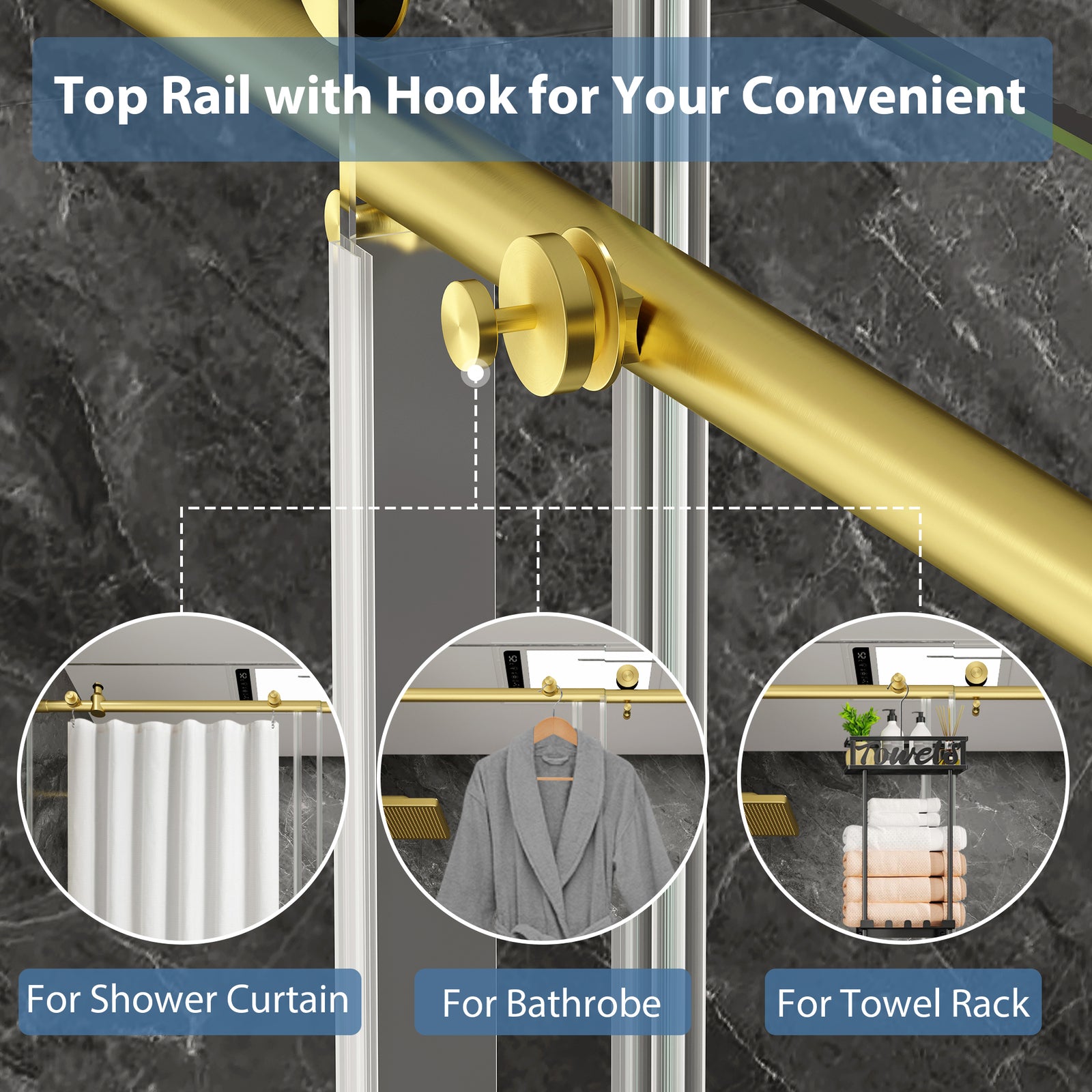 KPUY Frameless Stainless Steel Sliding Bathtub Door, 1/4" Tempered Glass, Brushed Gold – 49–54" & 55–60" W x 60" H