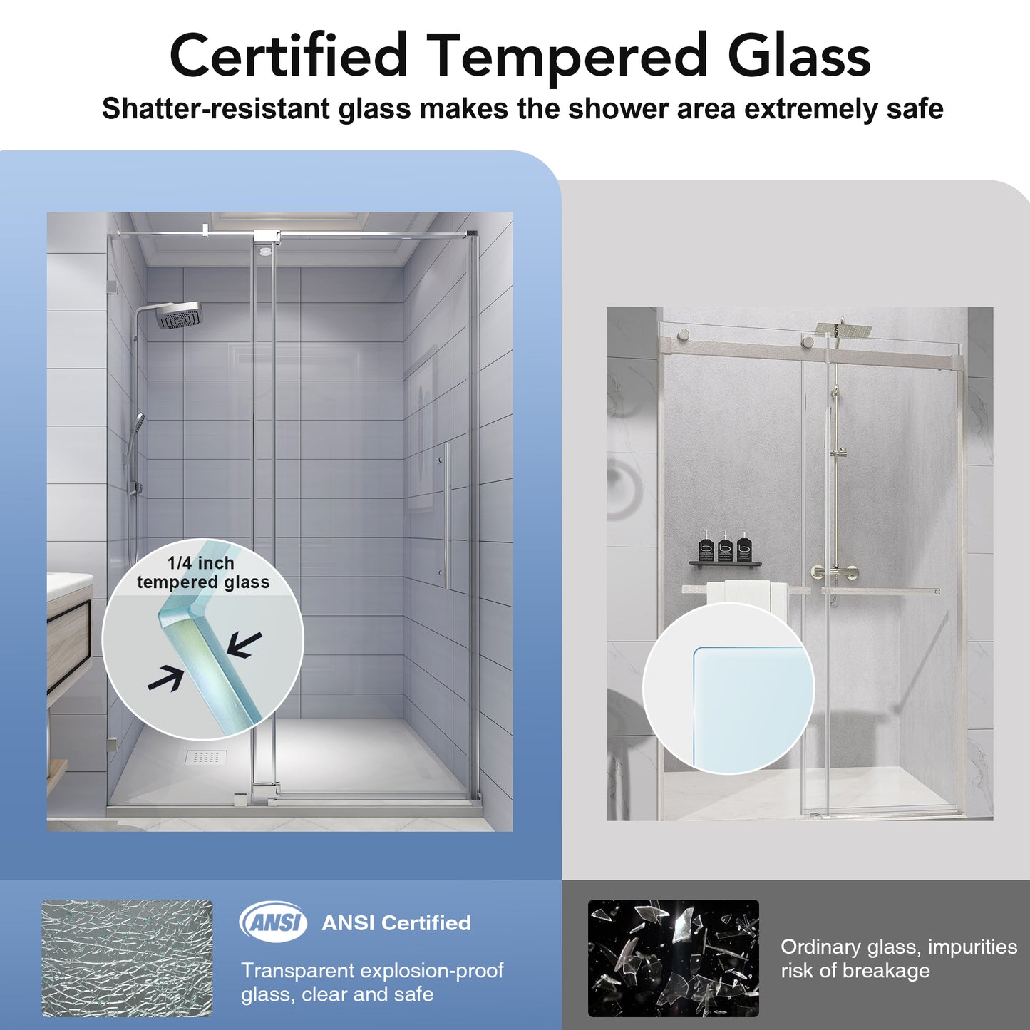 KPUY 9511 Pivot Shower Door, 50-54" W x 74" H Pivot Semi-Frameless Shower Door, 1/4" (6mm) Tempered Glass with Explosion-Proof Film Nano Coating, Stainless Steel Hardware, Chrome