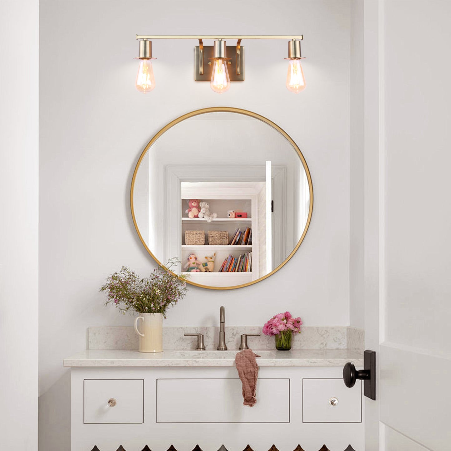 Modern Gold Vanity Lighting Fixture, 3 Lights Above Mirror, Frosted Glass Wall Sconce for Bathroom, Hallway, Bedroom with E26 Socket