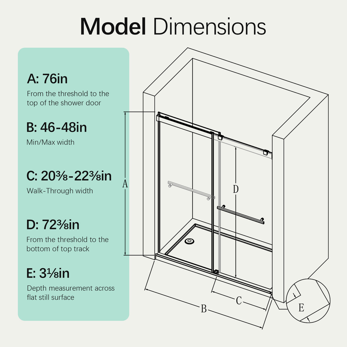 46-48" W * 76" H Frameless Double Sliding Soft-Close Shower Door, Bathroom Sliding Shower Door, 5/16" (8mm) Thick SGCC Tempered Glass Door, Matte Black
