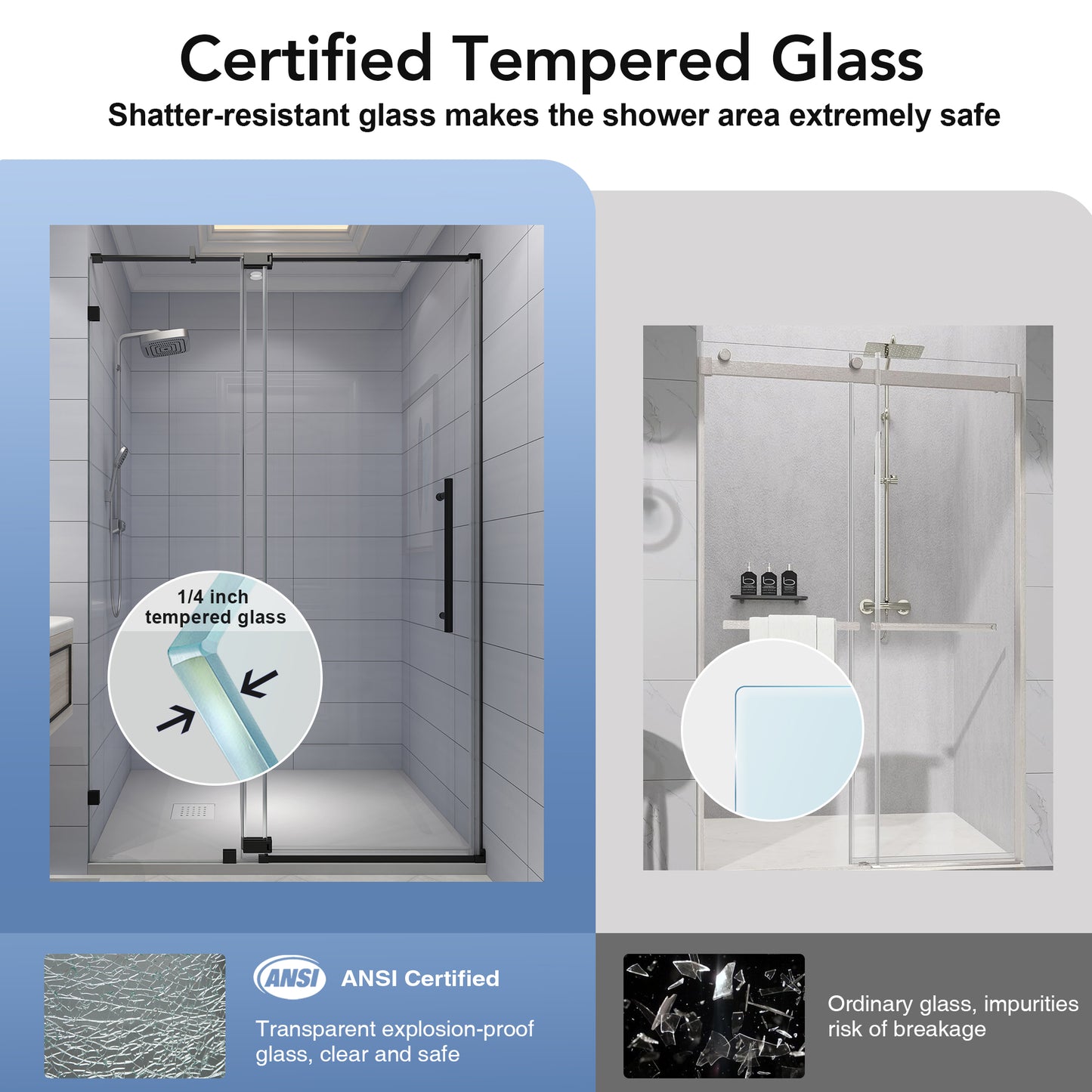 KPUY 9511 Pivot Shower Door, 50-54" W x 74" H Pivot Semi-Frameless Shower Door, 1/4" (6mm) Tempered Glass with Explosion-Proof Film Nano Coating, Stainless Steel Hardware, Matte Black