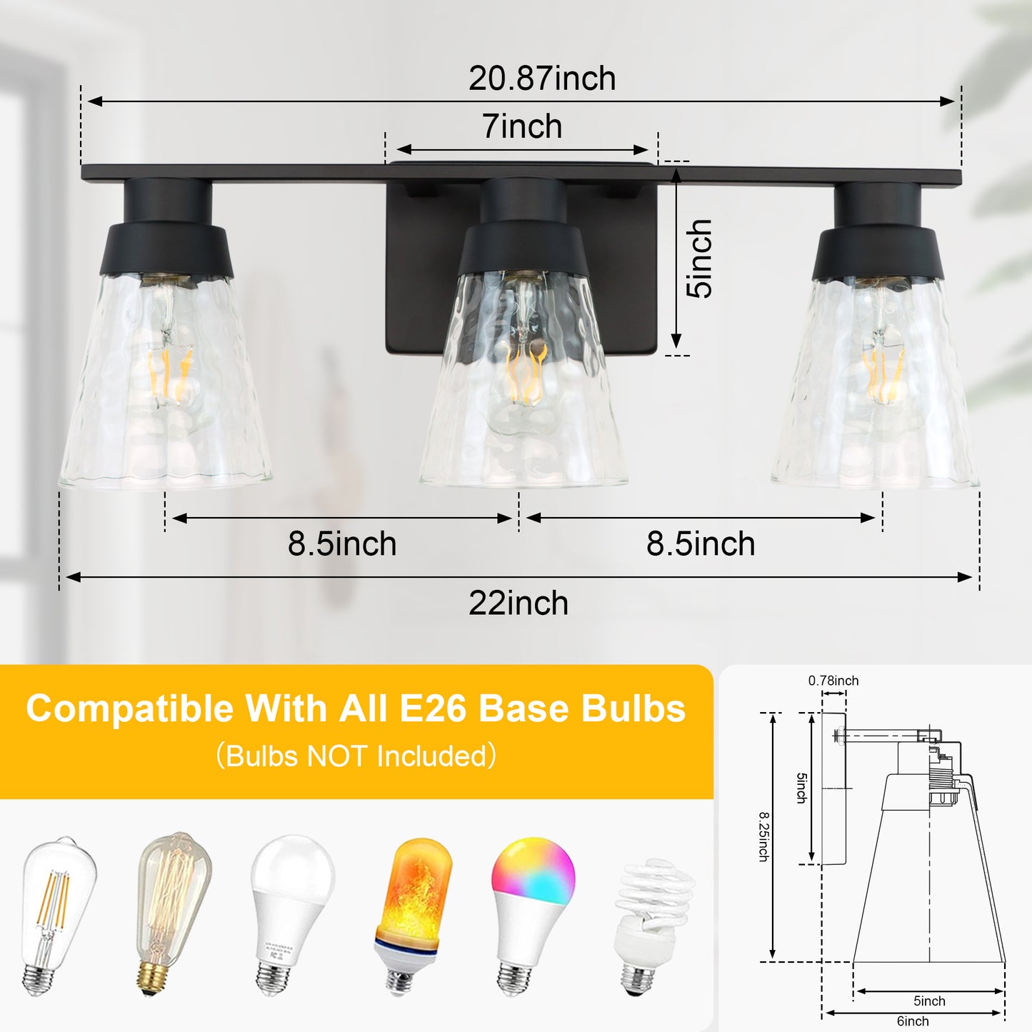 Bathroom Vanity Light Fixtures, 3 Light Modern Gold Vanity Lighting Fixtures, Bathroom Above Mirror Lighting Fixtures, Bathroom Wall Sconce with Clear Glass for Bathroom, Hallway, Bedroom with E26 Socket