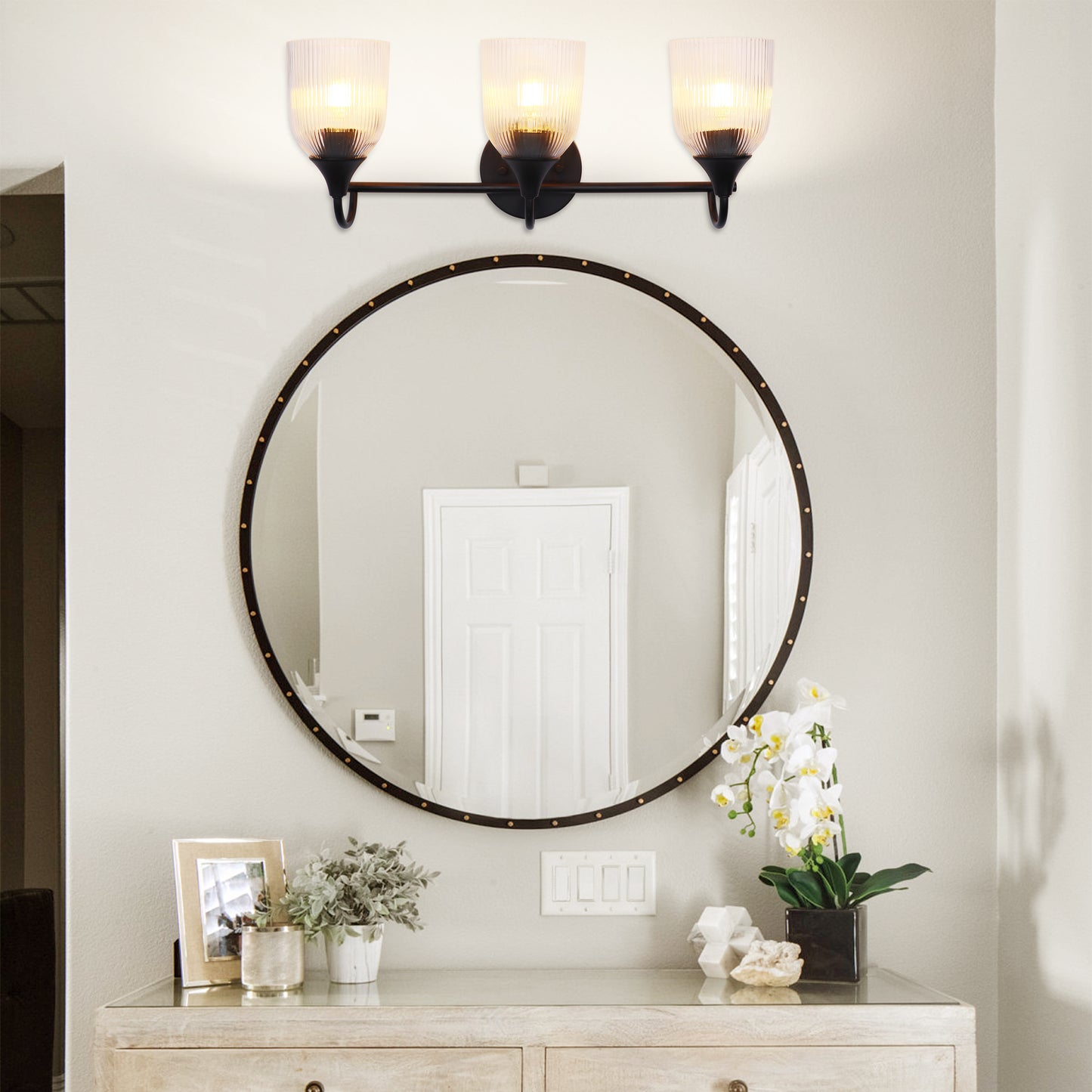 Bathroom Vanity Light Fixture, 3 Light Modern Gold Vanity Lighting fixtures, Bathroom Lighting Fixtures Over Mirror, Bathroom Wall Lamp with Clear Glass for Bathroom, Hallway, Bedroom with E26 Socket