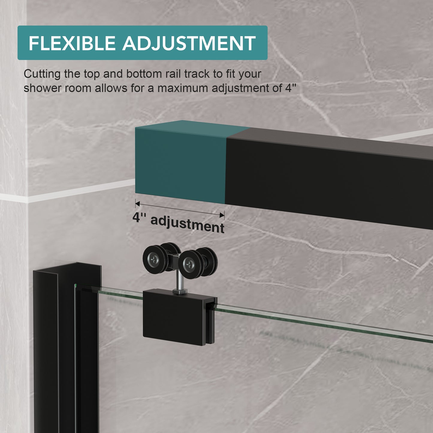 KPUY S0102 Glass Shower Door, 56-60" W x 76" H Semi-Frameless Shower Door, Double Sliding Shower Door with 1/4" (6mm) Thick Tempered Clear Glass, Shower Glass Door with Explosion-Proof Film in Matte Black