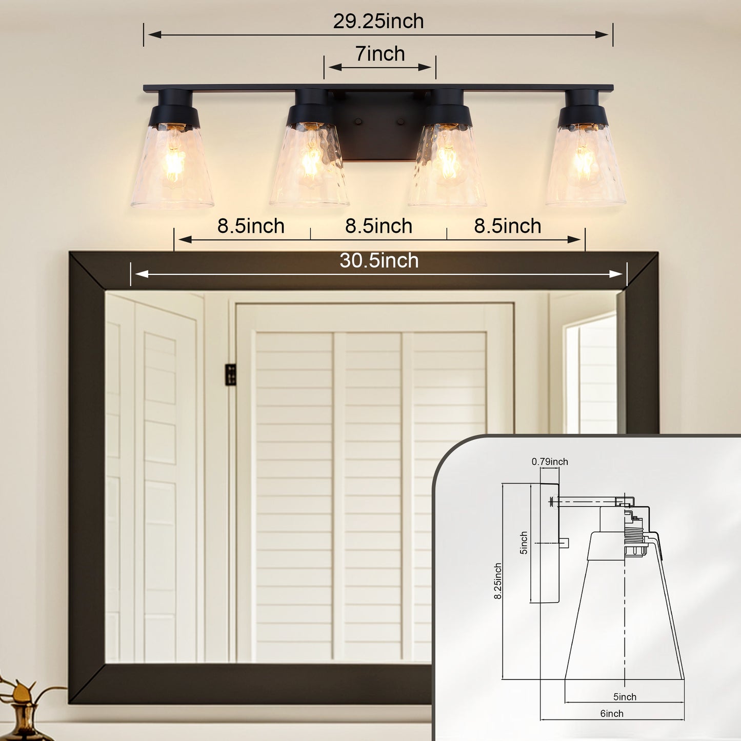 Modern Gold Vanity Lighting Fixture, 4 Light Over Mirror, Wall Lamp with Clear Glass for Bathroom, Hallway, Bedroom with E26 Socket