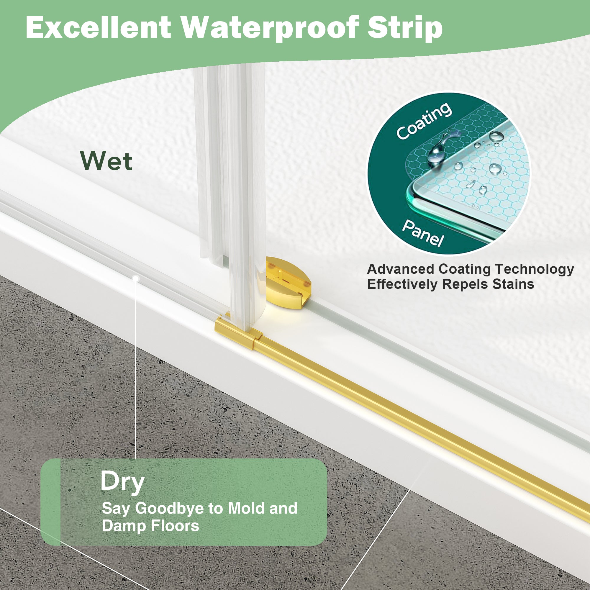 Brushed Gold Frameless Shower Door, 49–54 in. W x 76 in. H, Sliding Glass Shower Door, Model S9711B