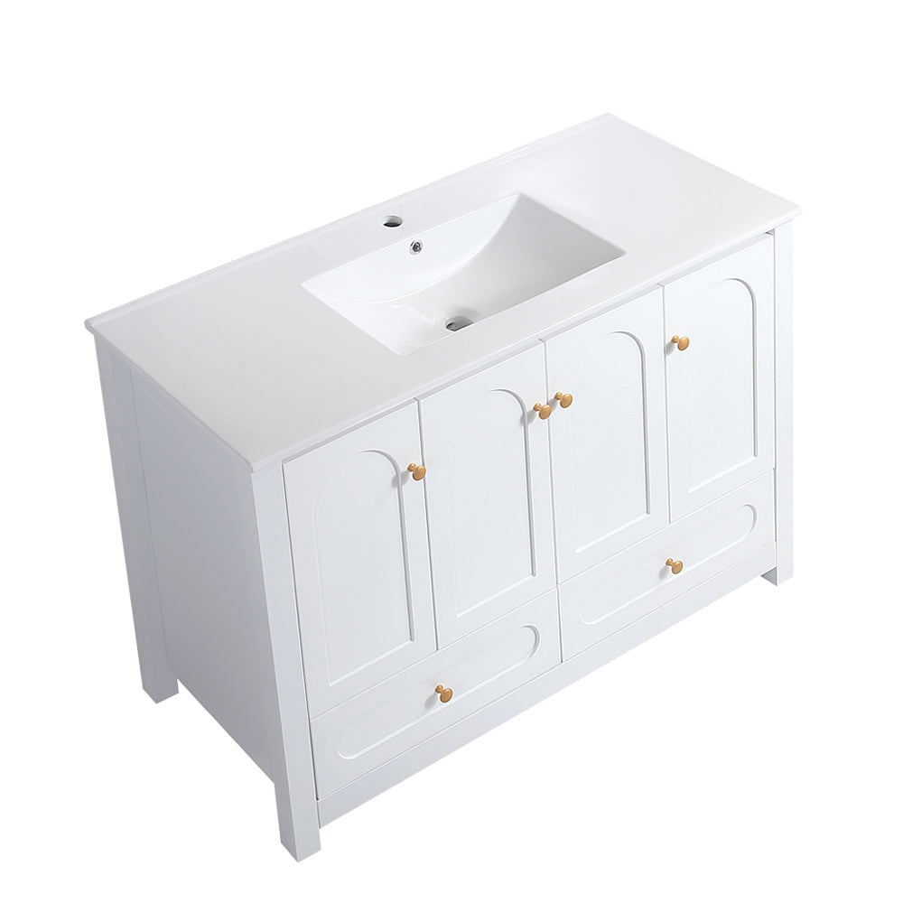 48" White Bathroom Vanity with Ceramic Sink Combo, Abundant Storage Cabinet -4 Soft close doors and 2 drawers
