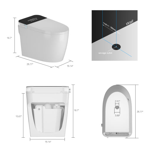 Smart Toilets with Heated Bidet Seat.Portable toilet with bidet built.Intelligent Toilet Auto Open/Close Seat. Bidet toilet with Dryer and Warm Water