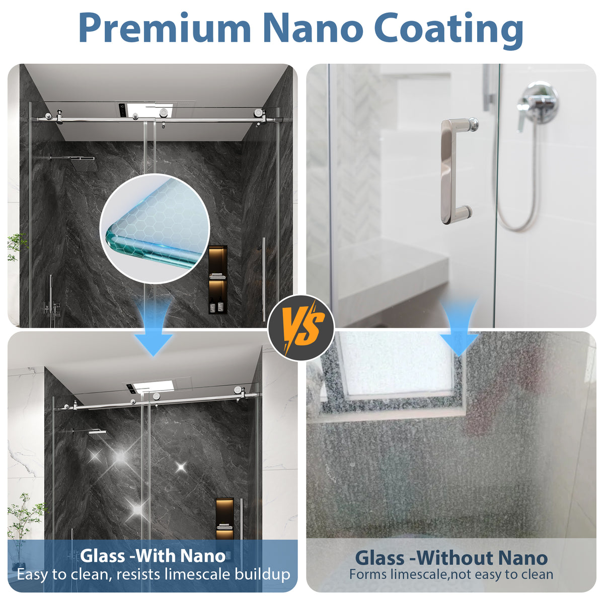 KPUY Frameless Sliding Shower Door, 1/4" Tempered Glass, Chrome – 76" H