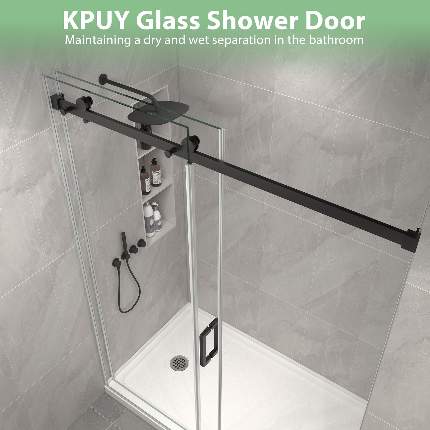 KPUY S9711A Frameless Shower Door, 56-60" W x 76" H Sliding Glass Shower Door, 1/4" (6mm) Thick Tempered Clear Glass with Explosion-Proof Film Nano Coating in Matte Black Finish