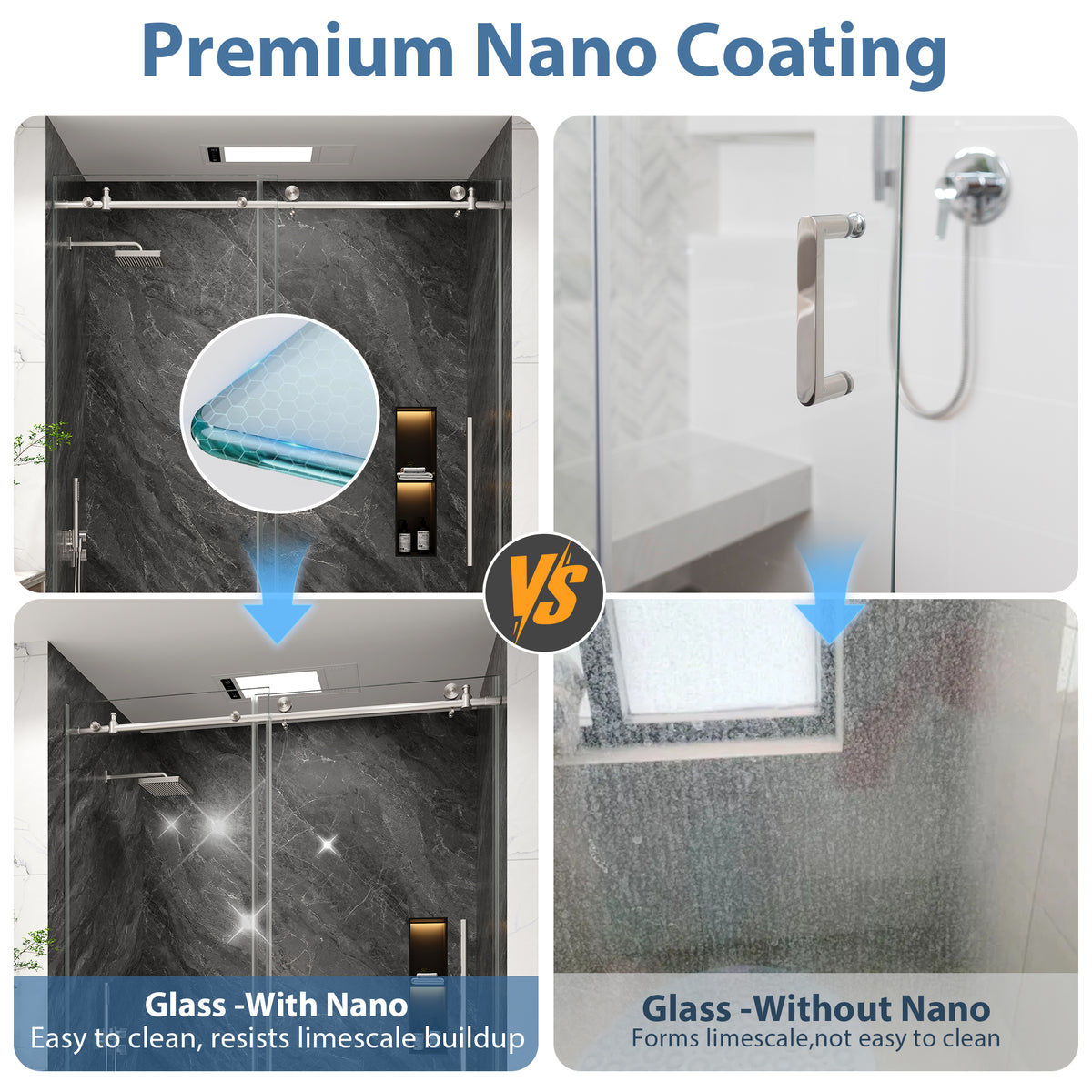 KPUY Frameless Sliding Shower Door, 1/4" Tempered Glass, Brushed Nickel – 76" H