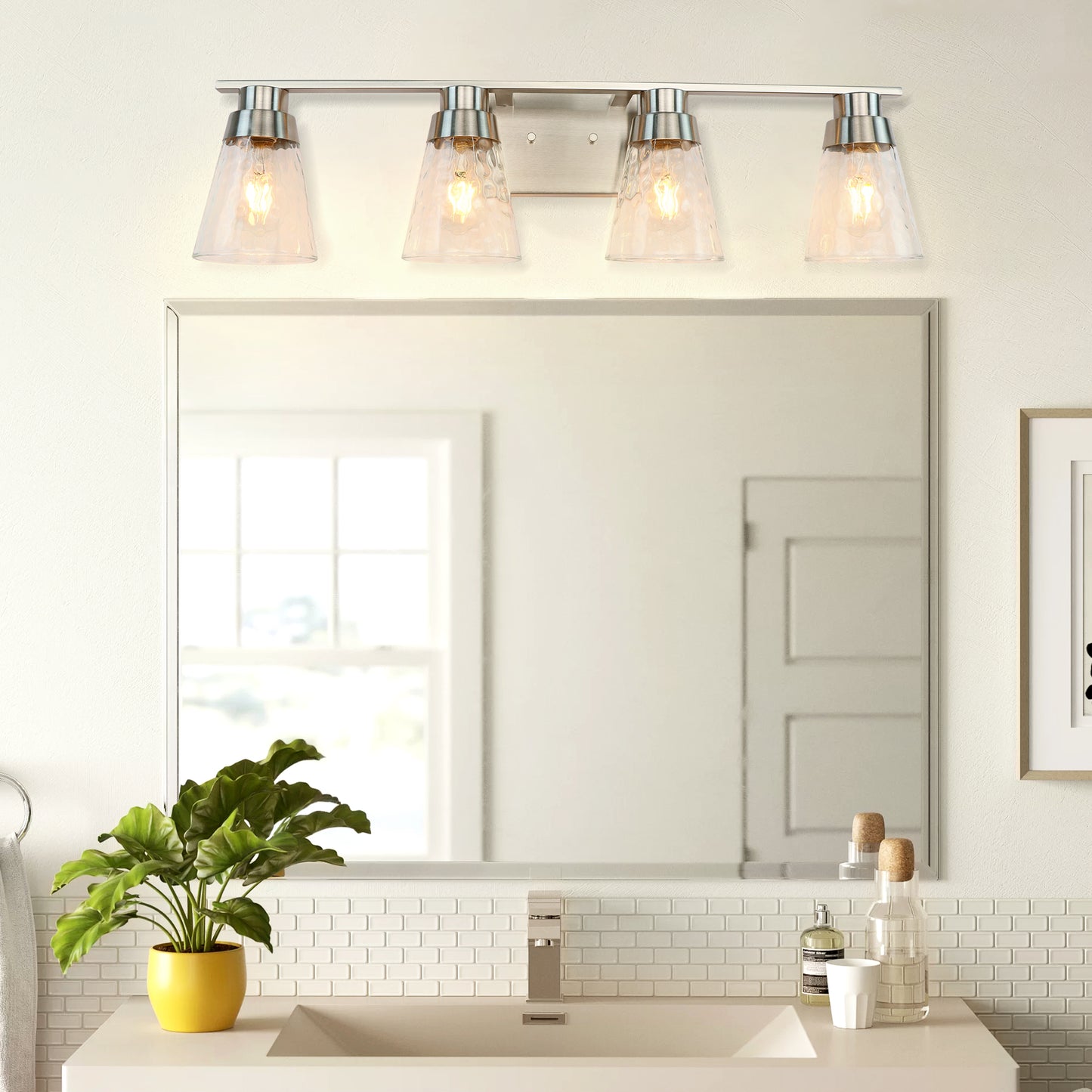 Modern Gold Vanity Lighting Fixture, 4 Light Over Mirror, Wall Lamp with Clear Glass for Bathroom, Hallway, Bedroom with E26 Socket
