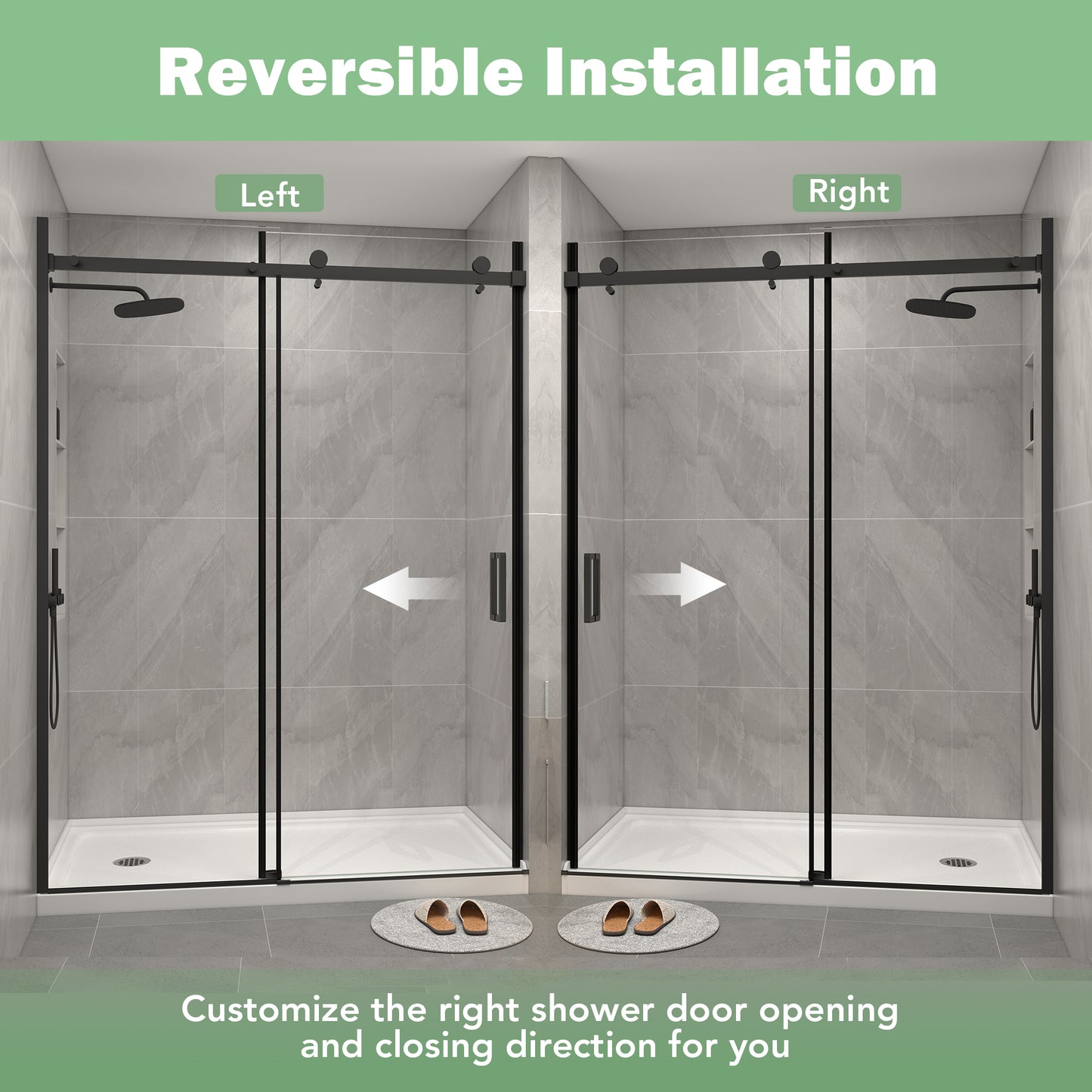 KPUY 9711 Frameless Shower Door, 50-54" W x 76" H Sliding Glass Shower Door, 1/4" (6mm) Thick Tempered Clear Glass with Explosion-Proof Film Nano Coating in Matte Black Finish