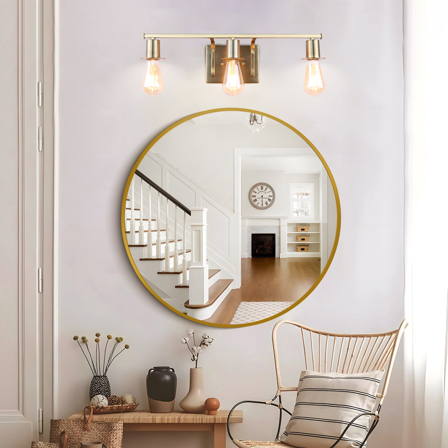 Modern Gold Vanity Lighting Fixture, 3 Lights Above Mirror, Frosted Glass Wall Sconce for Bathroom, Hallway, Bedroom with E26 Socket