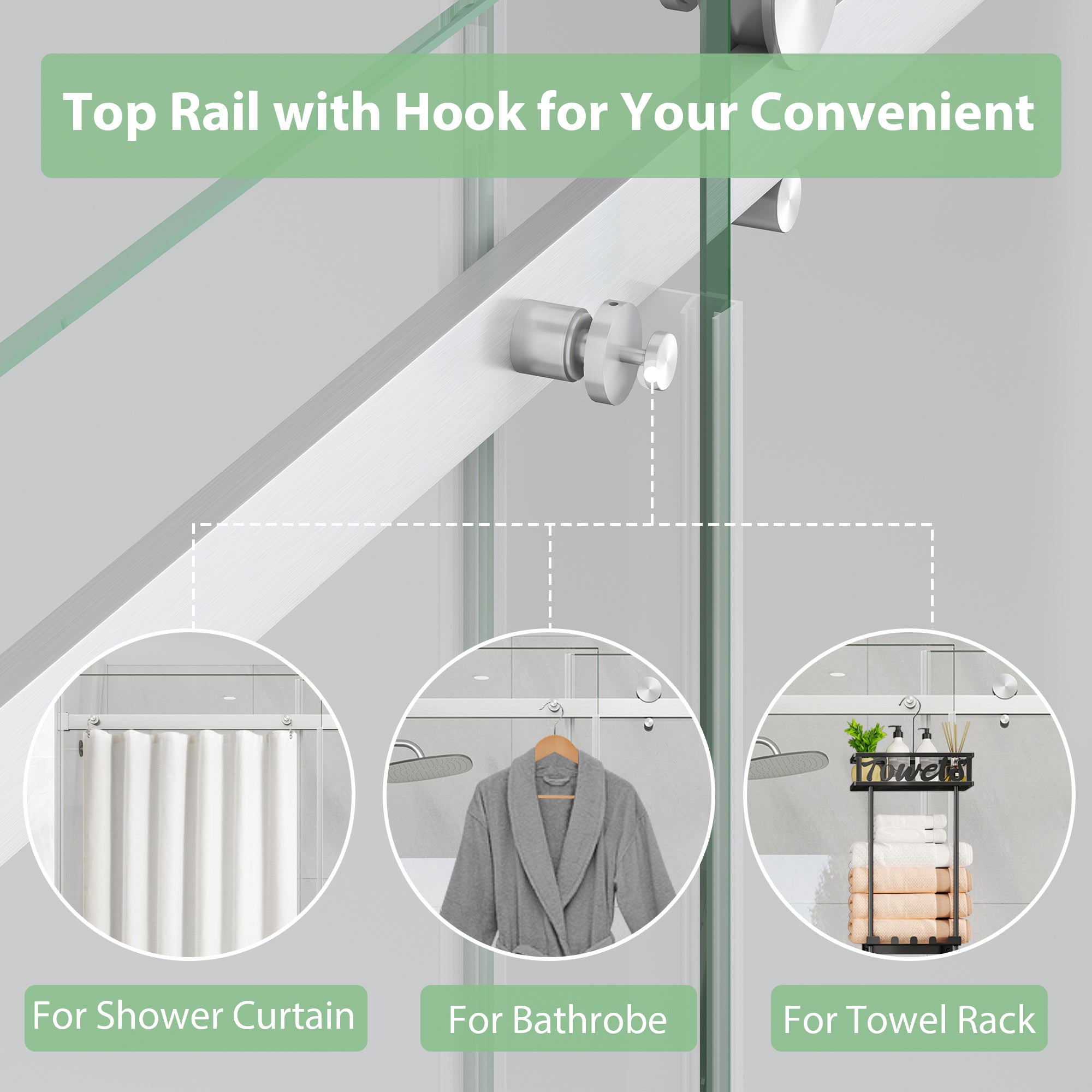 Rahmenlose Duschabtrennung aus gebürstetem Nickel, 43–48 Zoll B x 76 Zoll H, Glasschiebetür, Modell S9711B