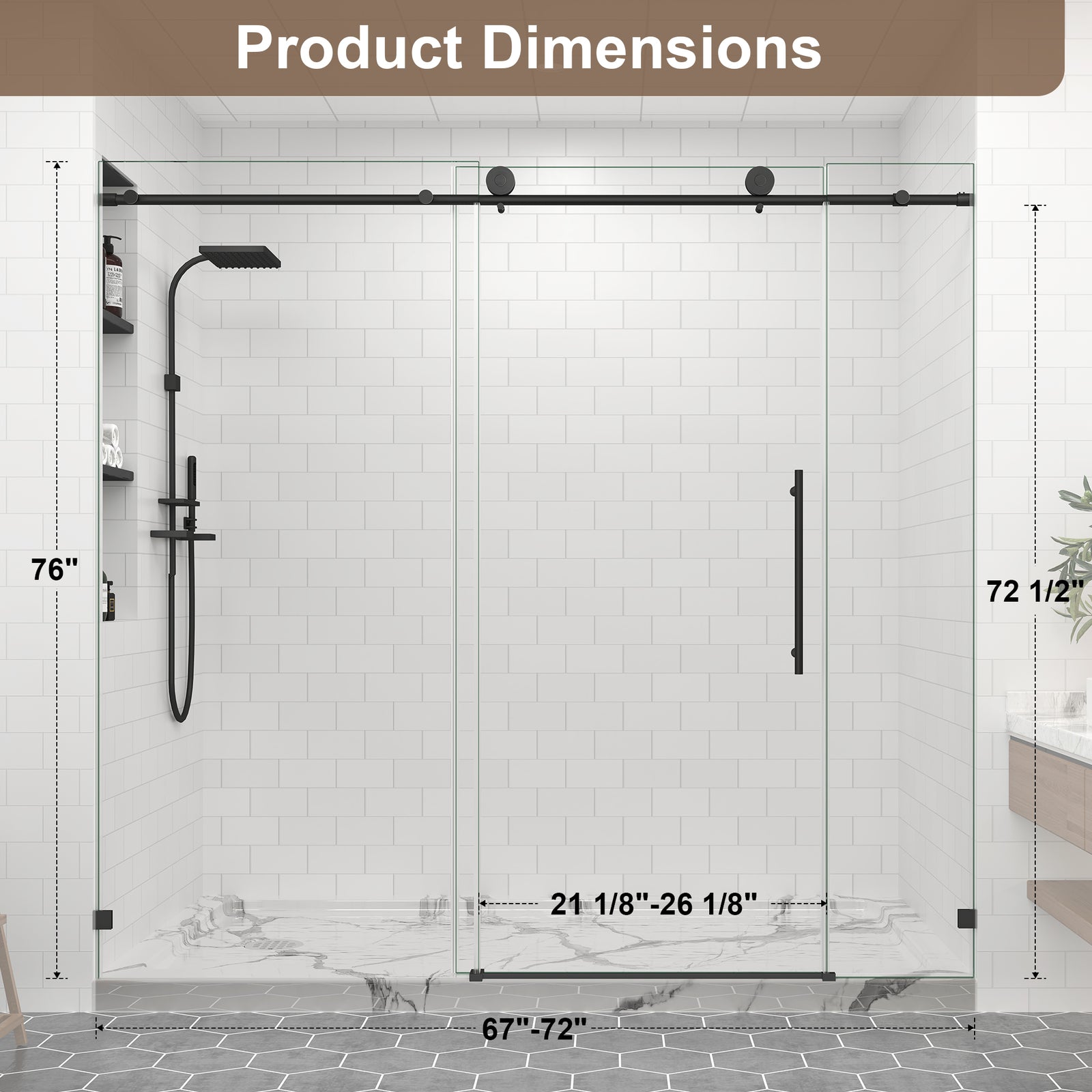 67-72 in. W x 76 in. H Frameless Sliding Shower Door, 5/16 in. Clear Glass